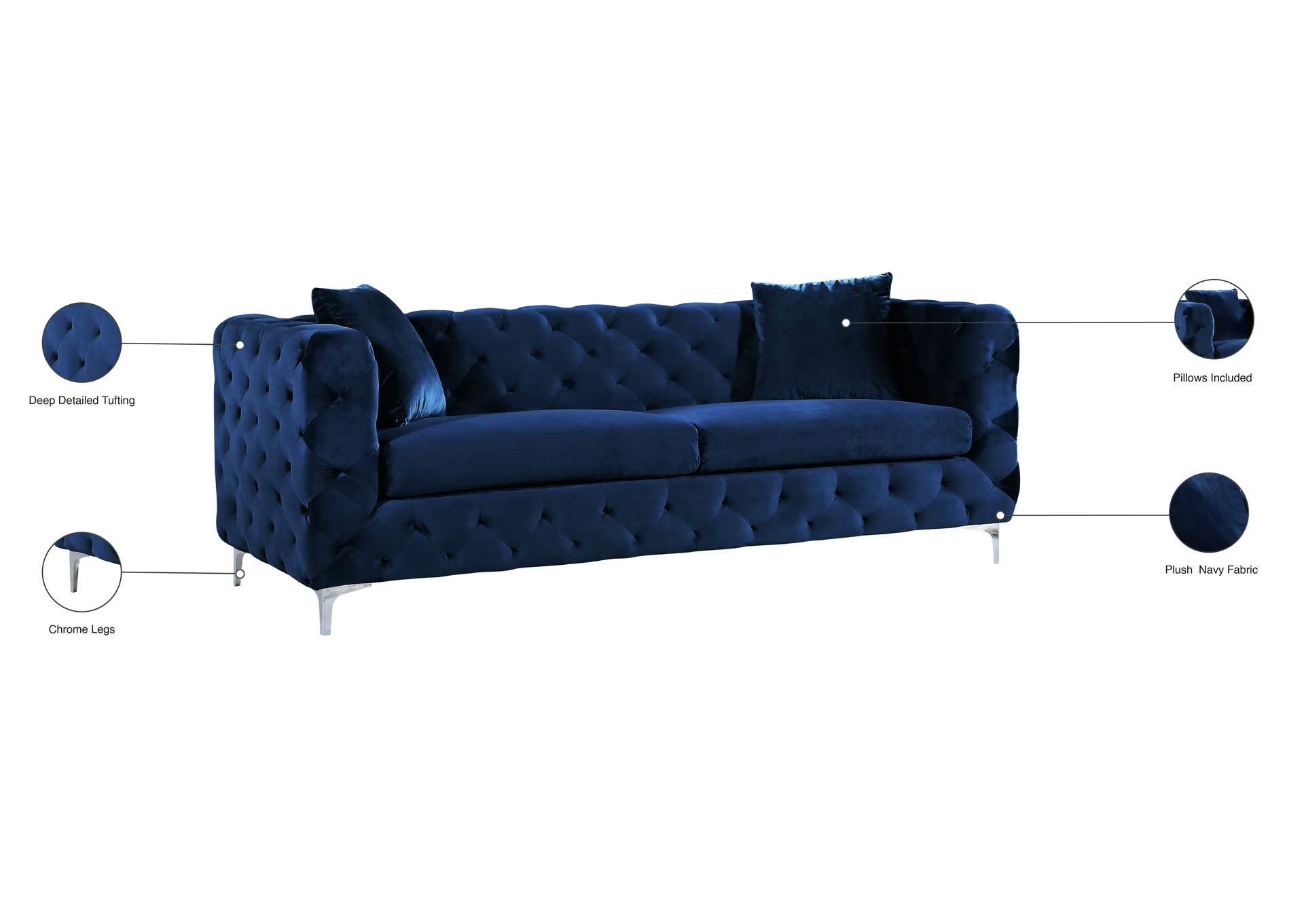 Scarlett Navy Velvet Sofa,Meridian Furniture