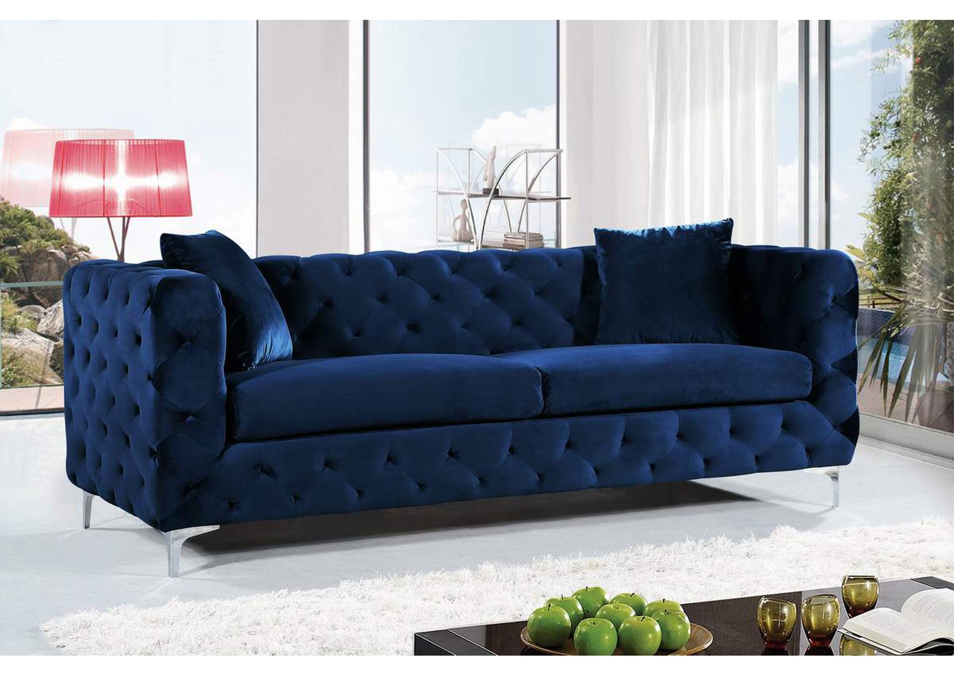 Scarlett Navy Velvet Sofa,Meridian Furniture