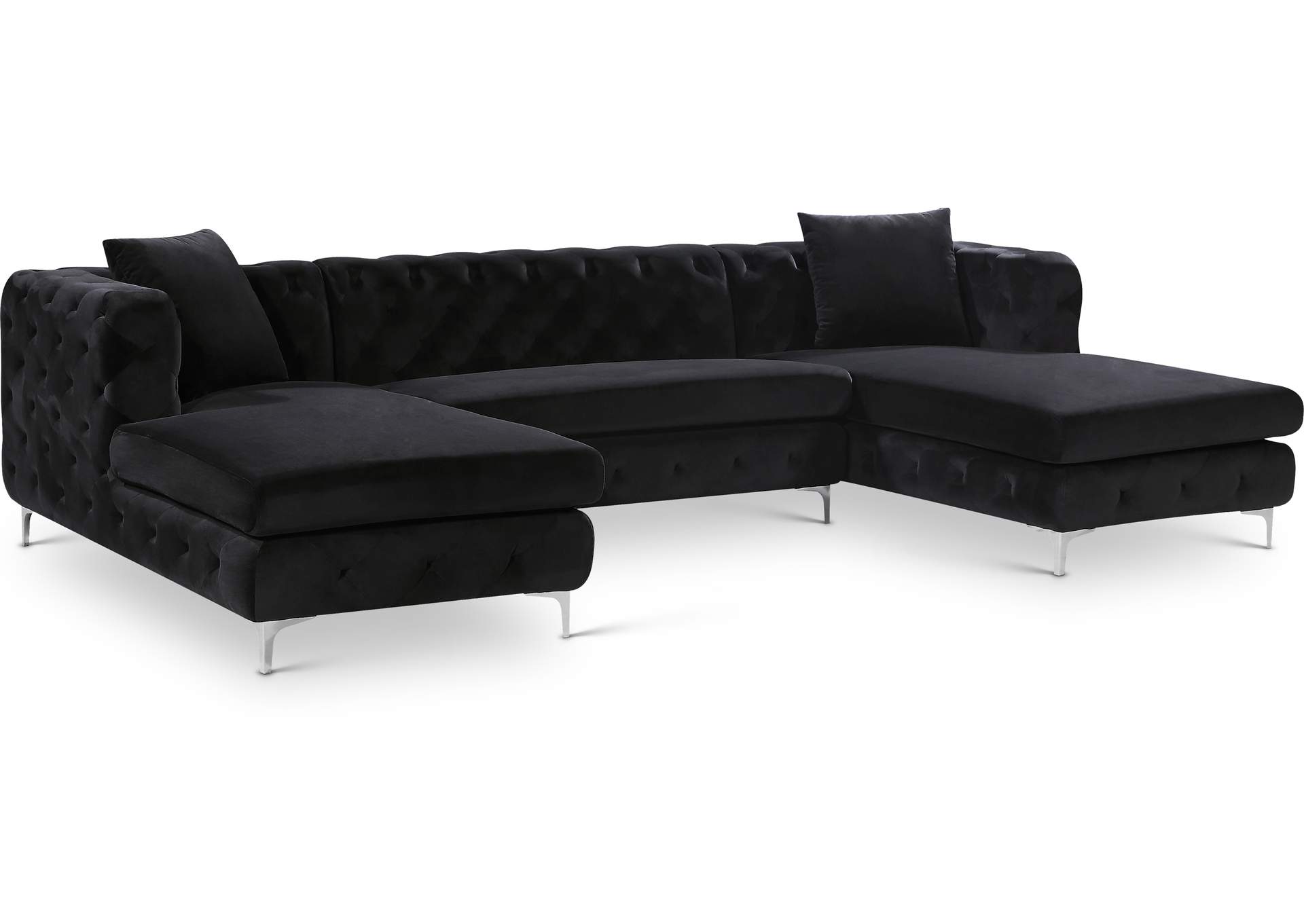 Gail Black Velvet 3 Piece Sectional,Meridian Furniture