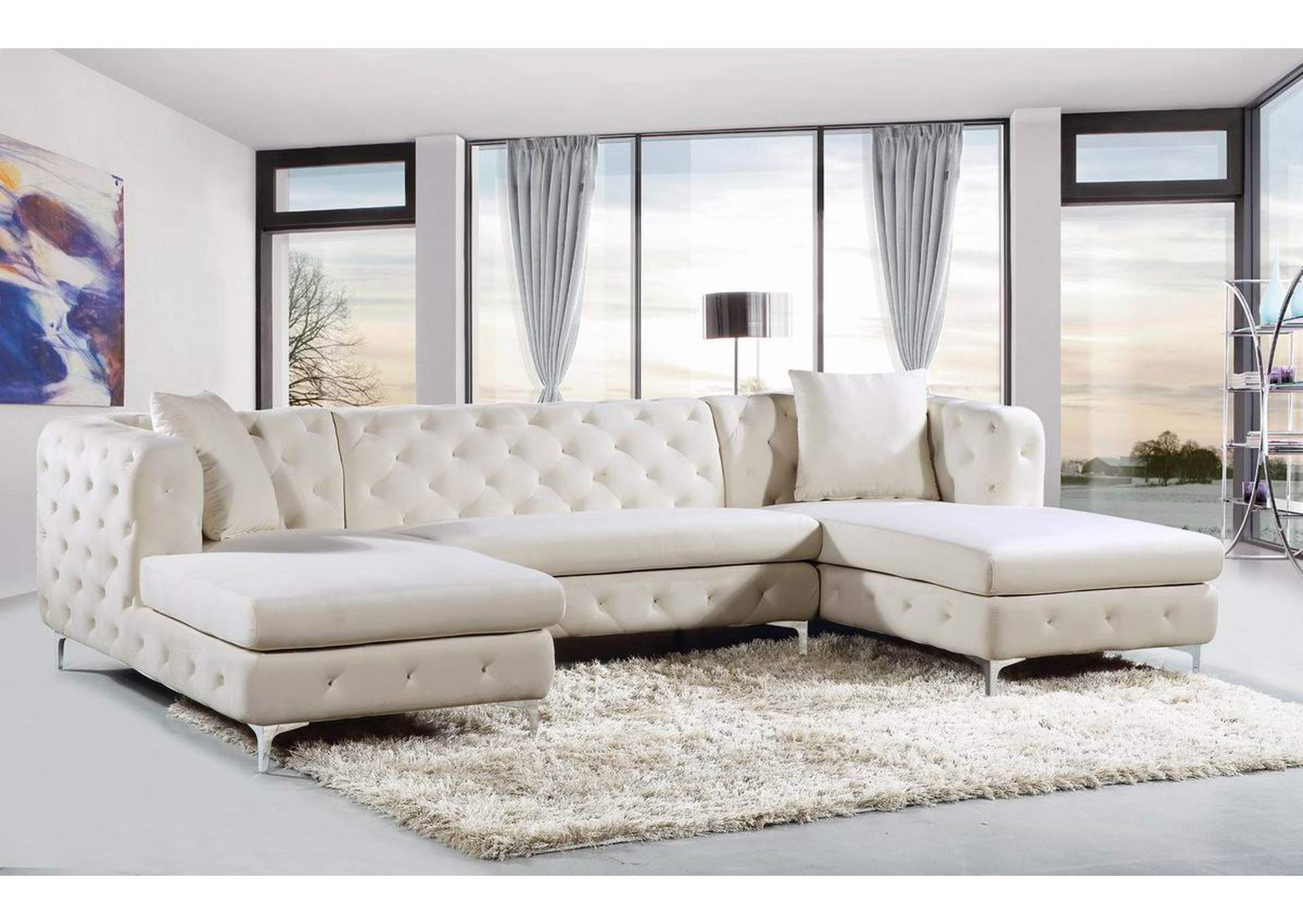 Gail Cream Velvet 3 Piece Sectional,Meridian Furniture