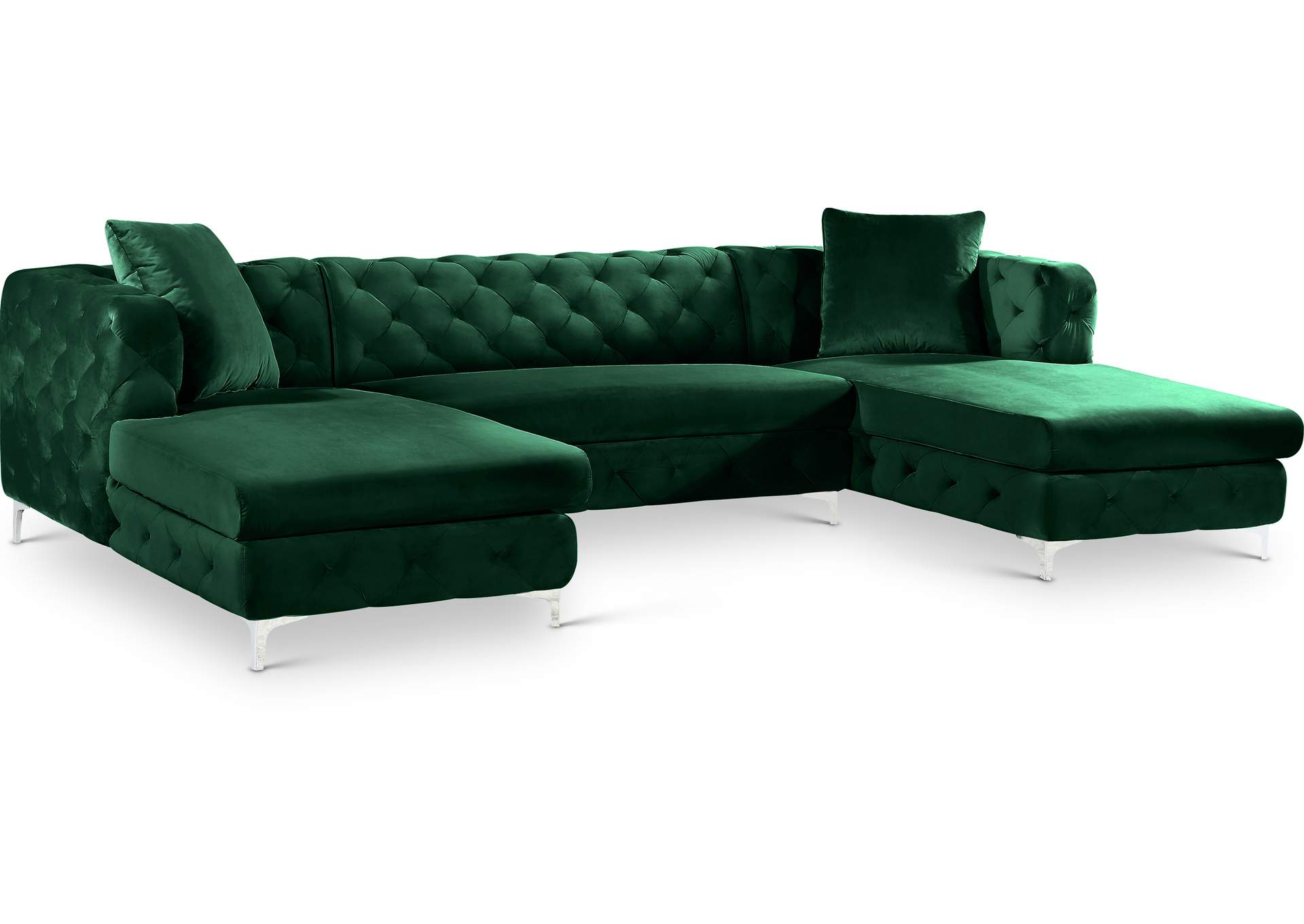 Gail Green Velvet 3 Piece Sectional,Meridian Furniture