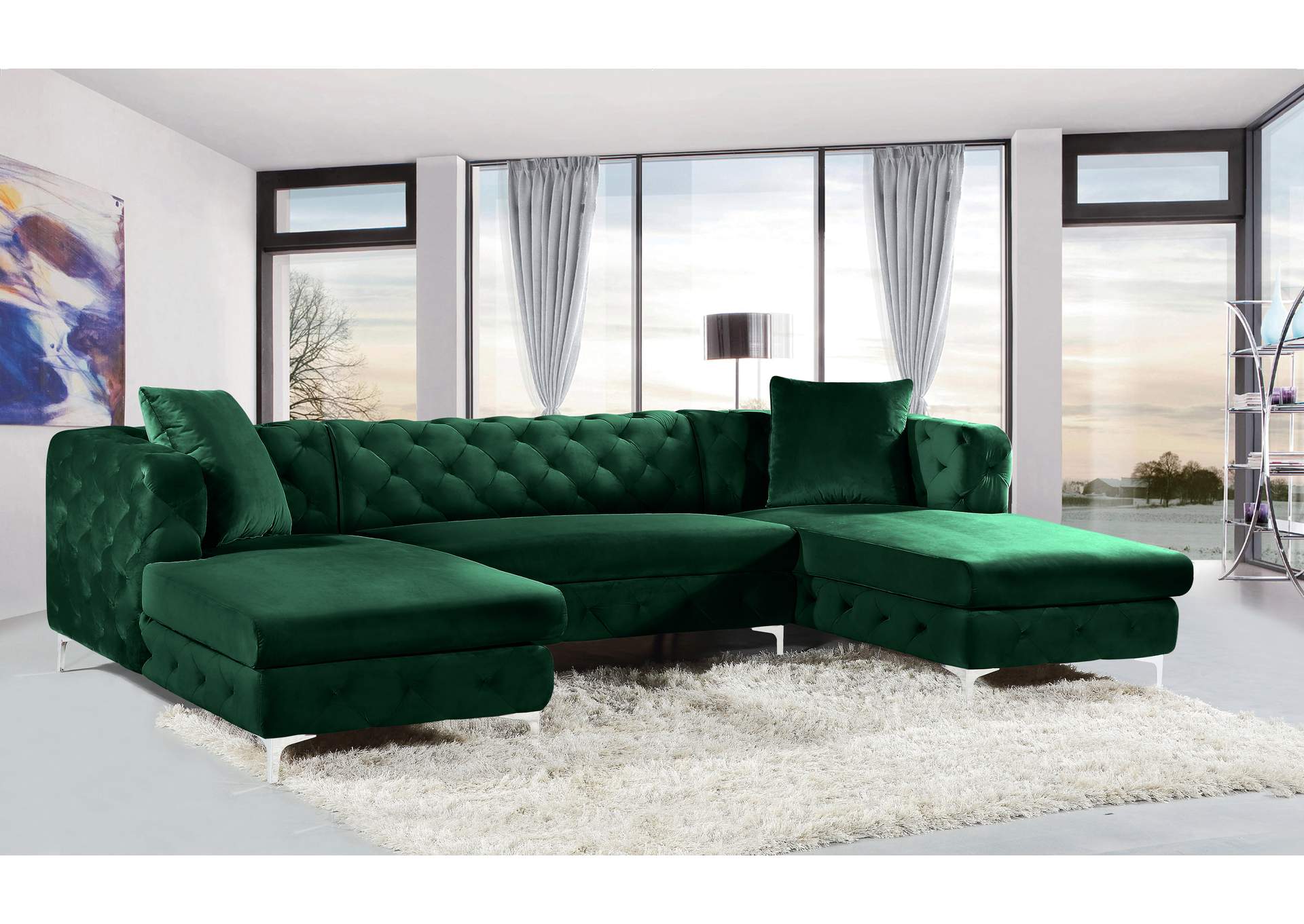 Gail Green Velvet 3 Piece Sectional,Meridian Furniture