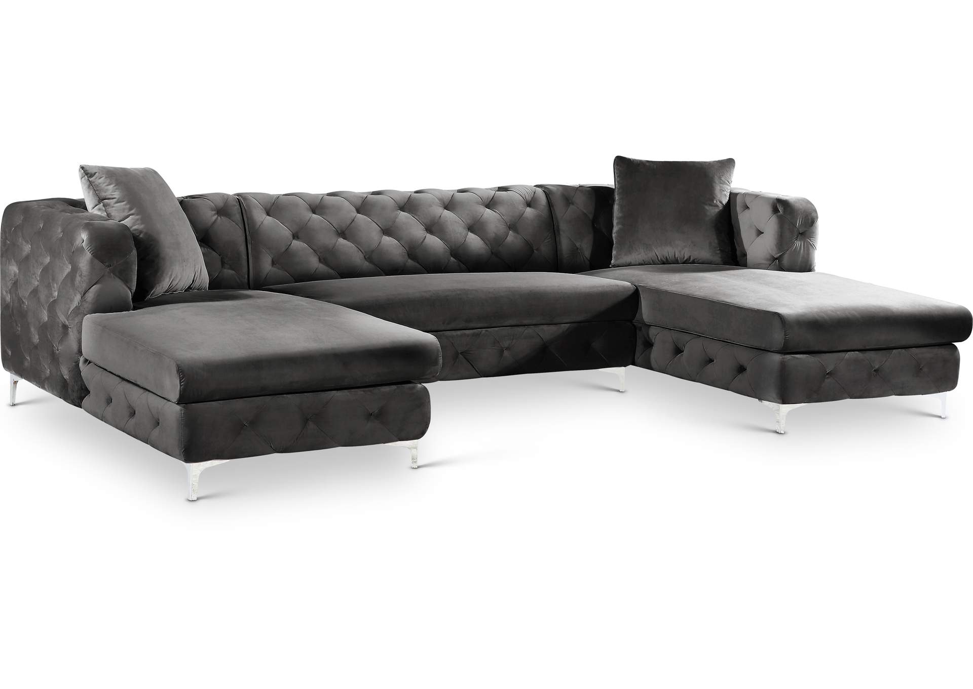 Gail Grey Velvet 3 Piece Sectional,Meridian Furniture