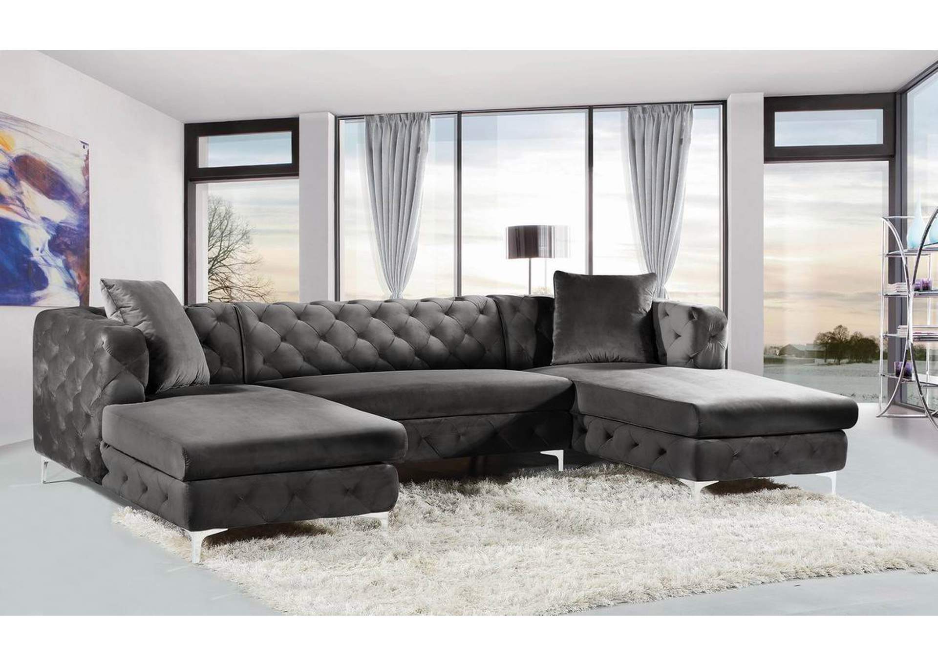 Gail Grey Velvet 3 Piece Sectional,Meridian Furniture