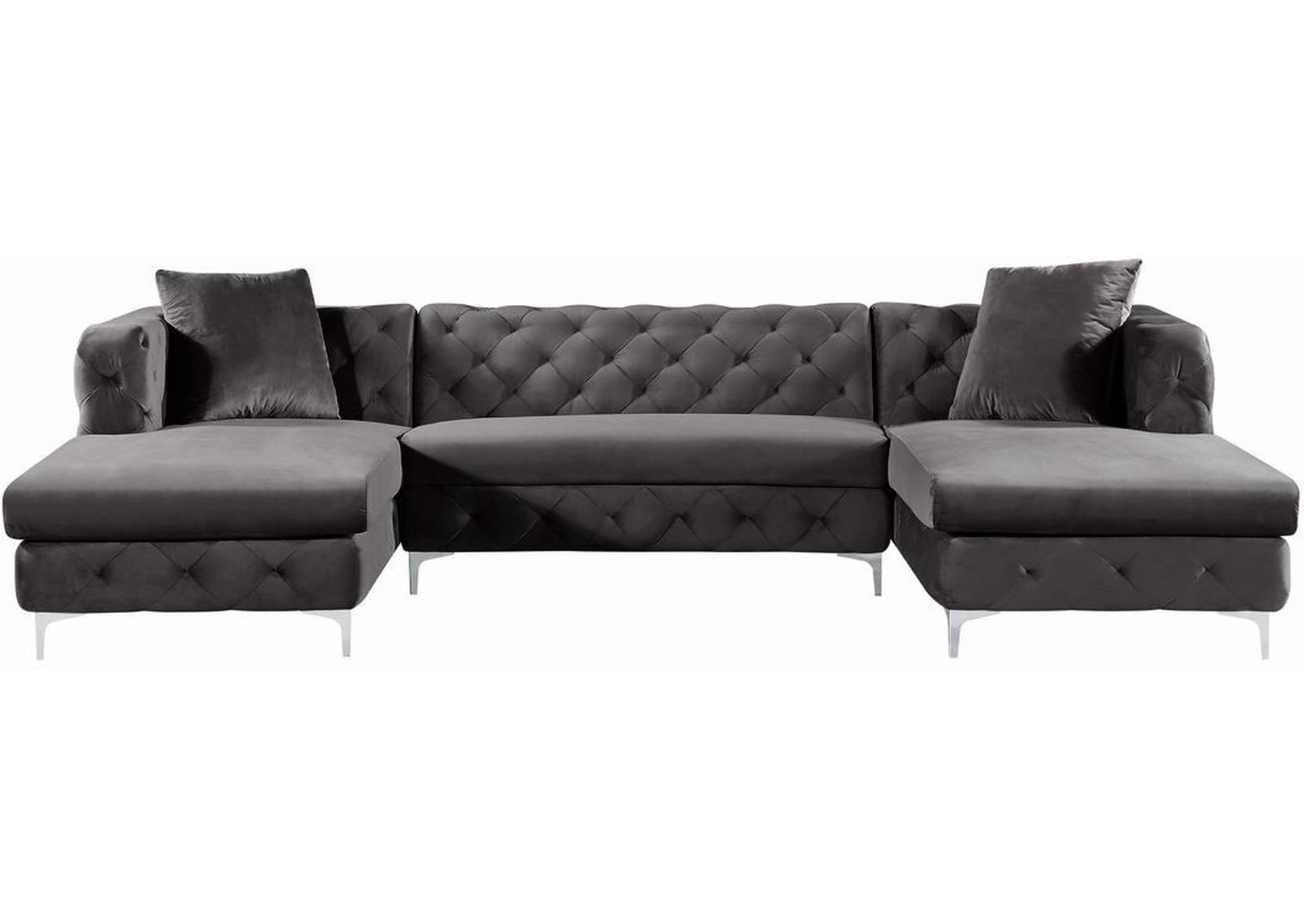 Gail Grey Velvet 3 Piece Sectional,Meridian Furniture