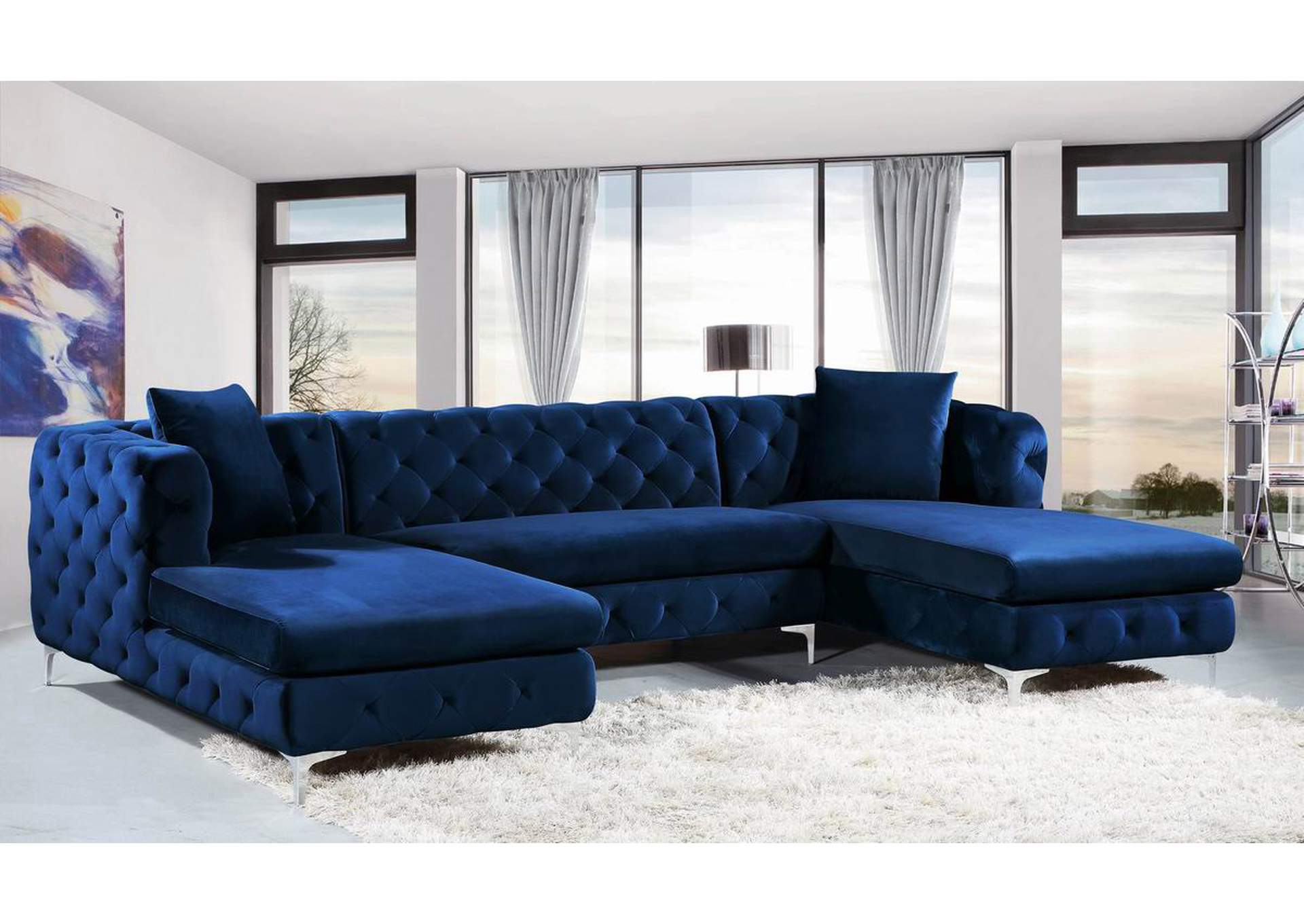 Gail Navy Velvet 3 Piece Sectional,Meridian Furniture