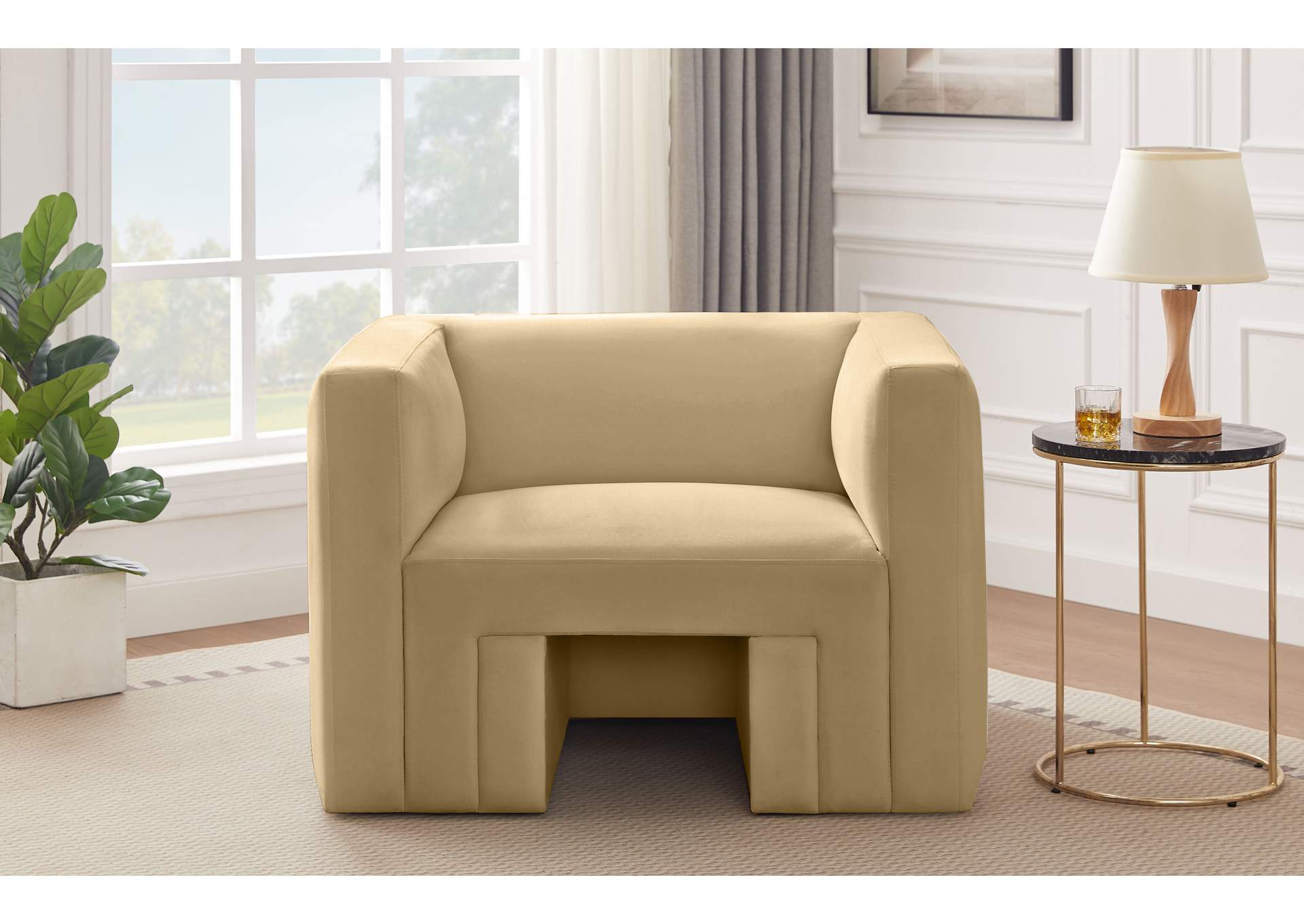 Henson Camel Velvet Chair,Meridian Furniture