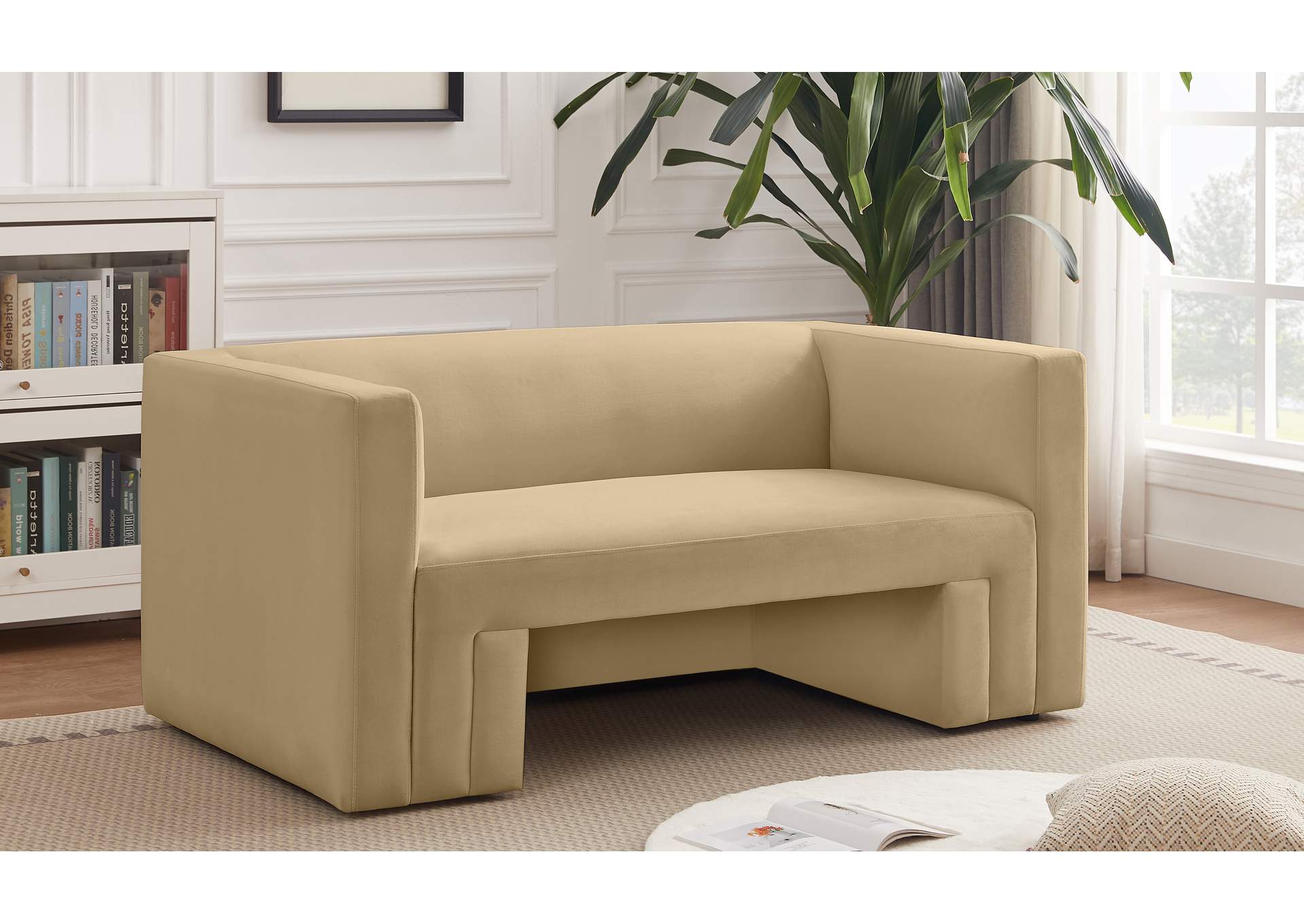 Henson Camel Velvet Loveseat,Meridian Furniture
