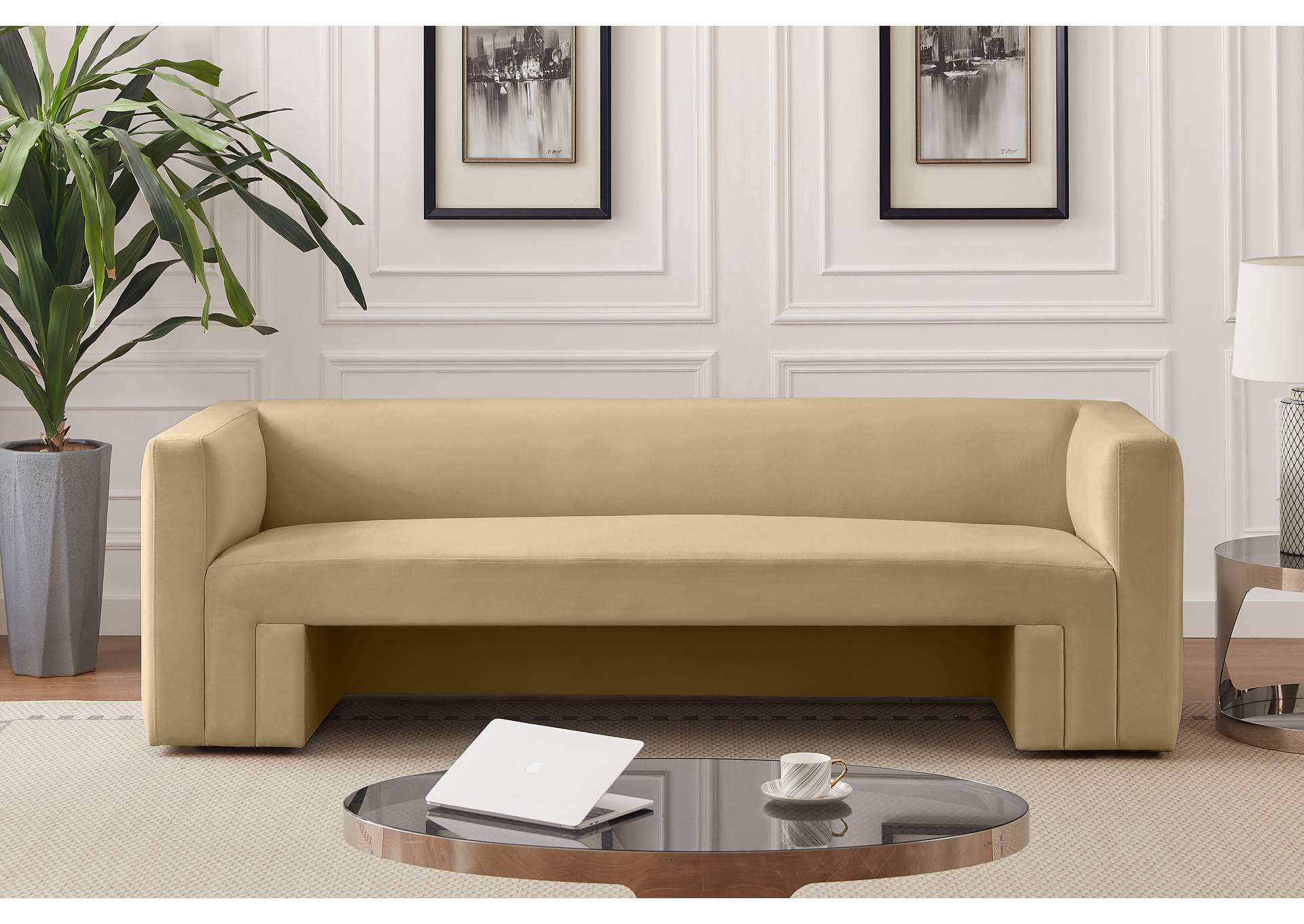 Henson Camel Velvet Sofa,Meridian Furniture