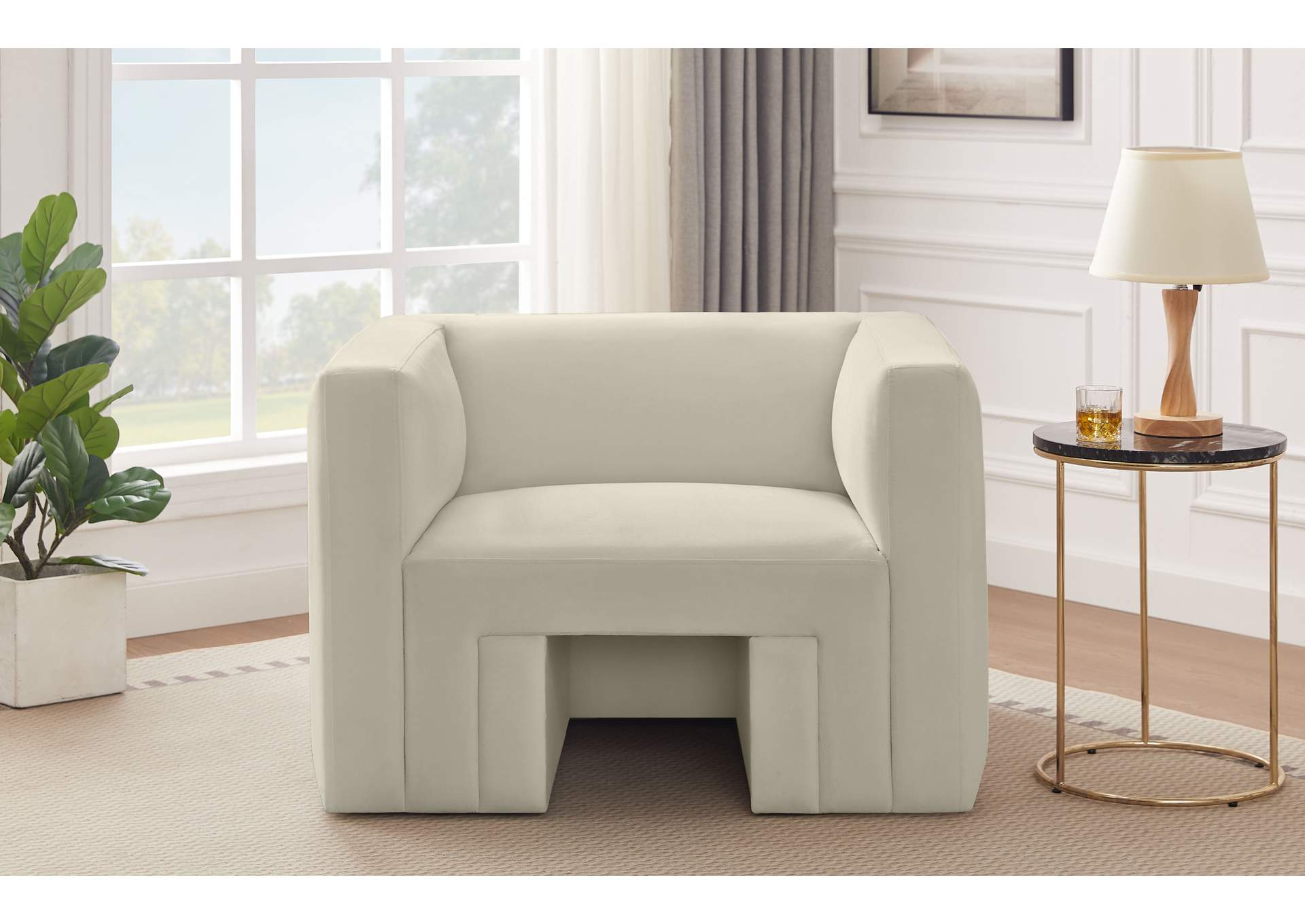 Henson Cream Velvet Chair,Meridian Furniture