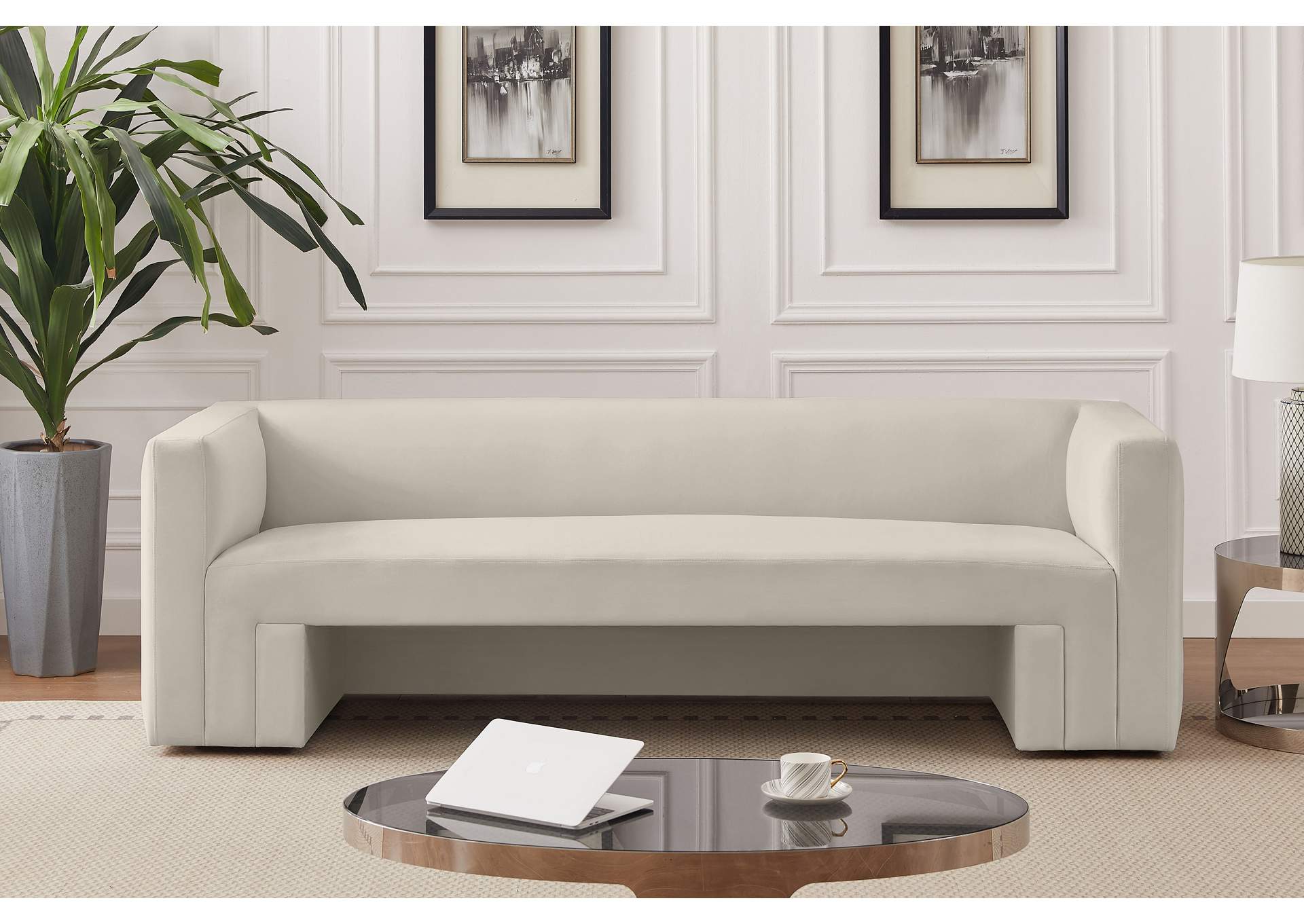 Henson Cream Velvet Sofa,Meridian Furniture