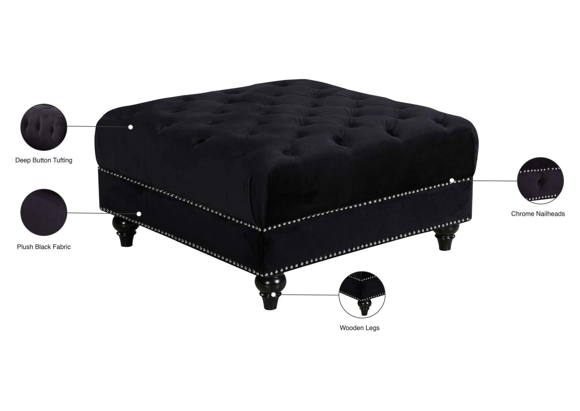 Sabrina Black Velvet Ottoman,Meridian Furniture