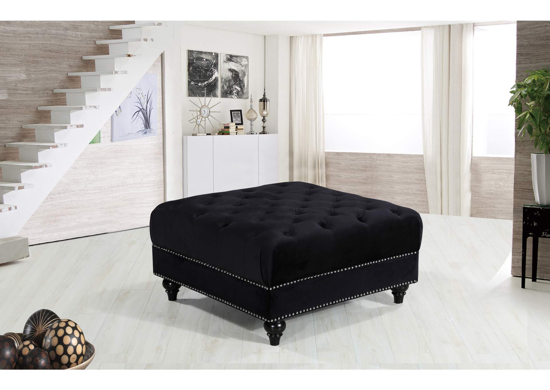 Sabrina Black Velvet Ottoman,Meridian Furniture