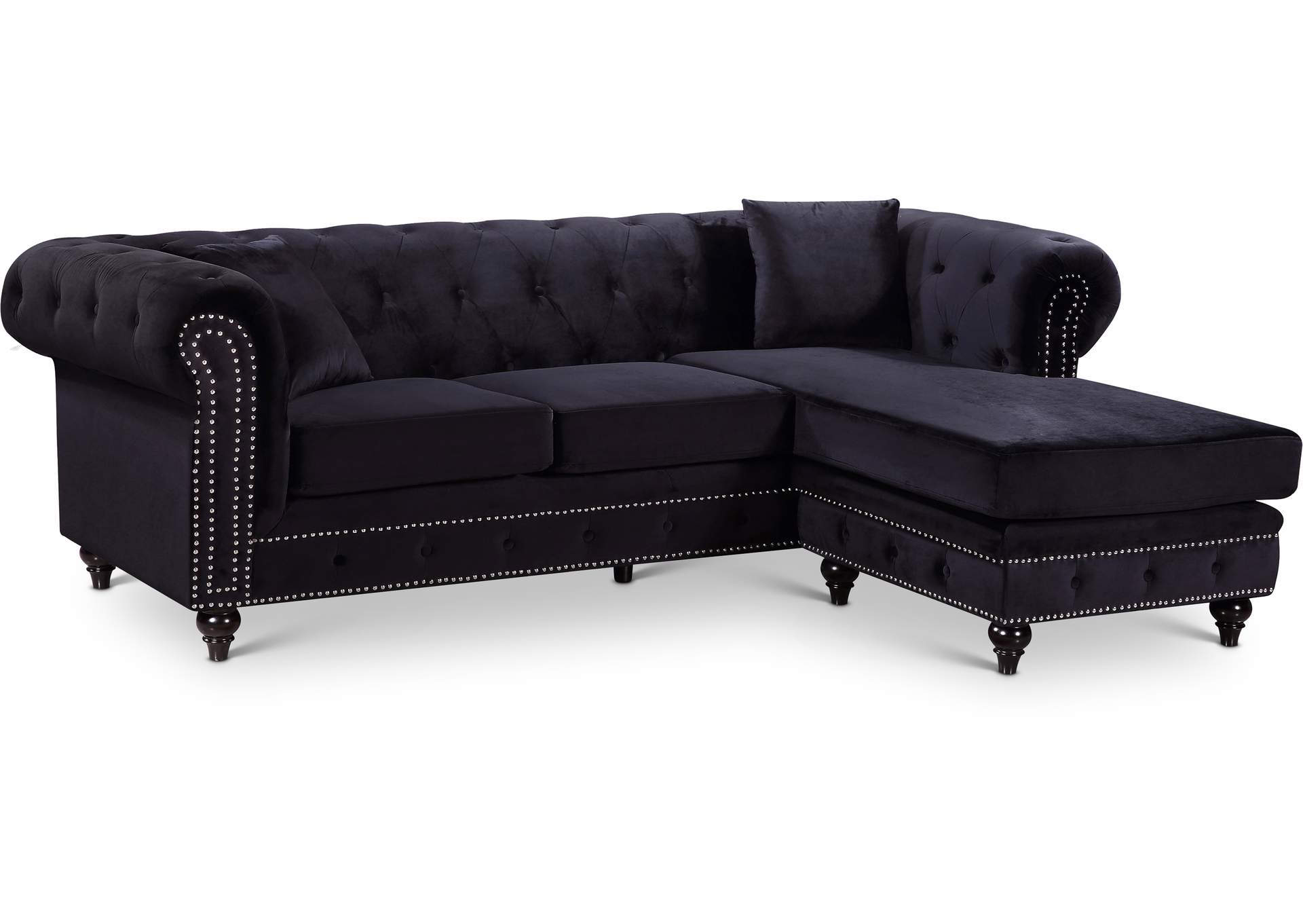 Sabrina Black Velvet 2 Piece Reversible Sectional,Meridian Furniture