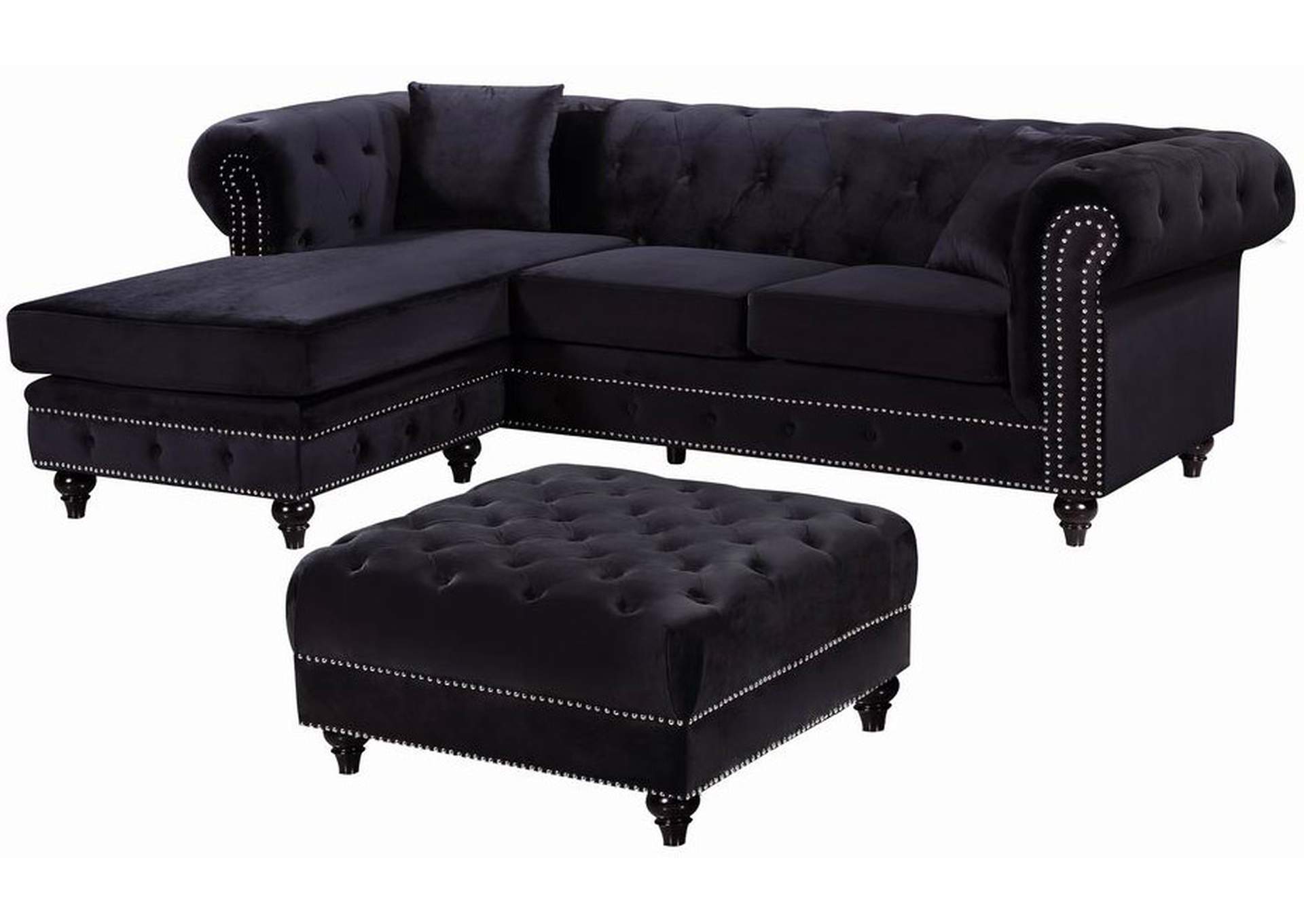 Sabrina Black Velvet 2 Piece Reversible Sectional,Meridian Furniture