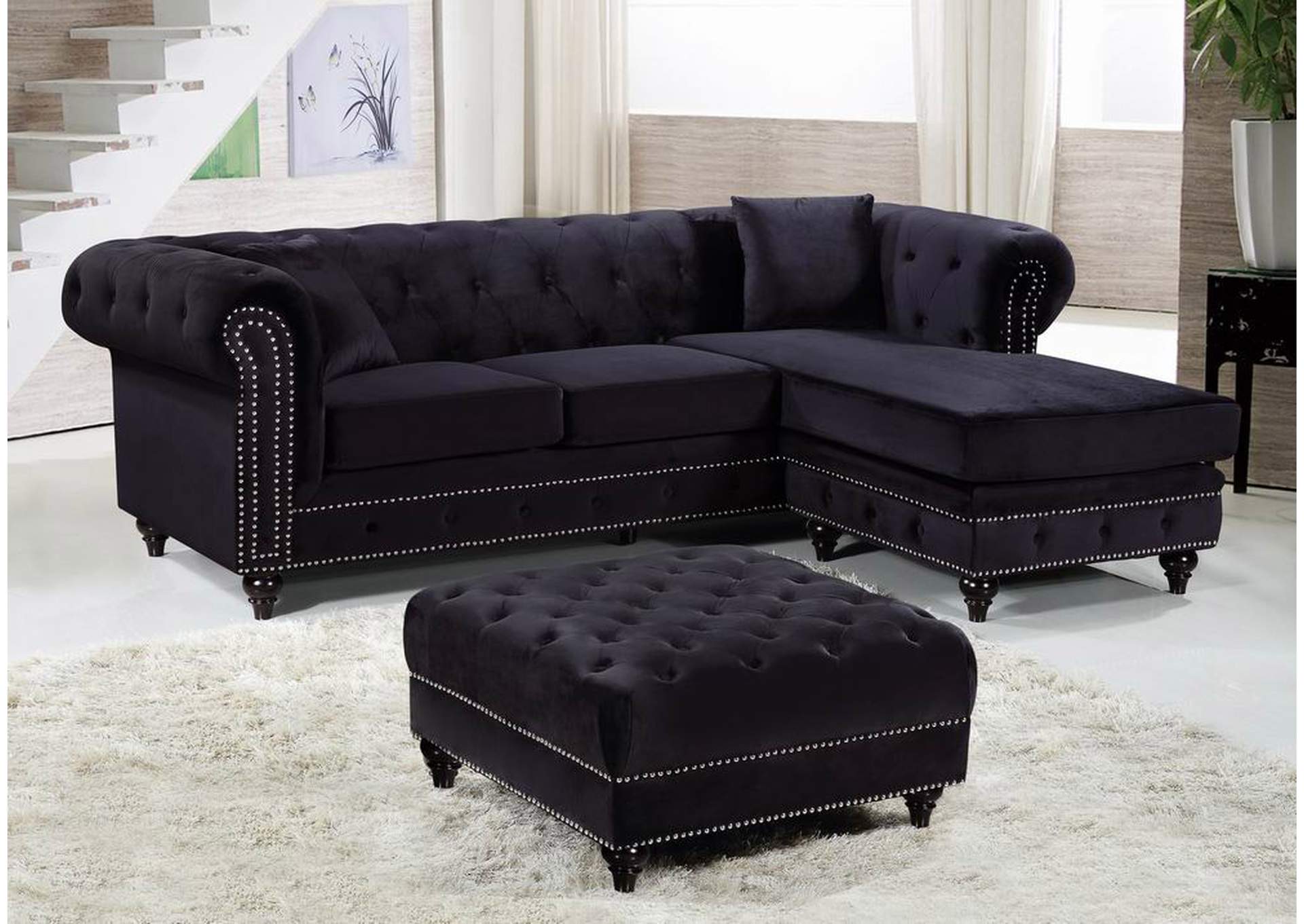 Sabrina Black Velvet 2 Piece Reversible Sectional,Meridian Furniture