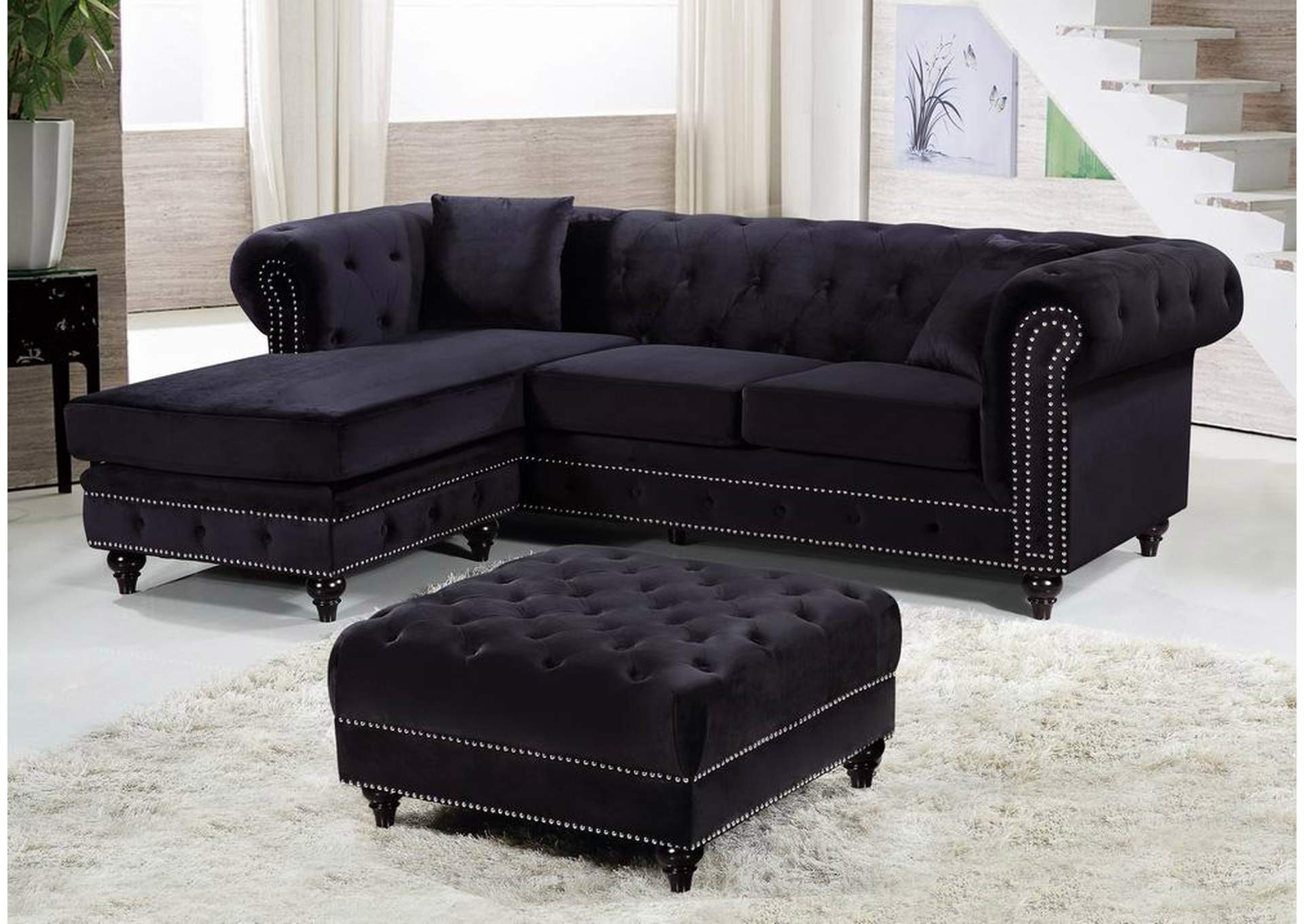 Sabrina Black Velvet 2 Piece Reversible Sectional,Meridian Furniture