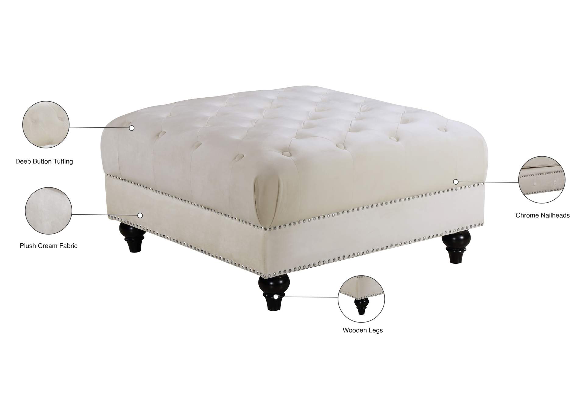 Sabrina Cream Velvet Ottoman,Meridian Furniture