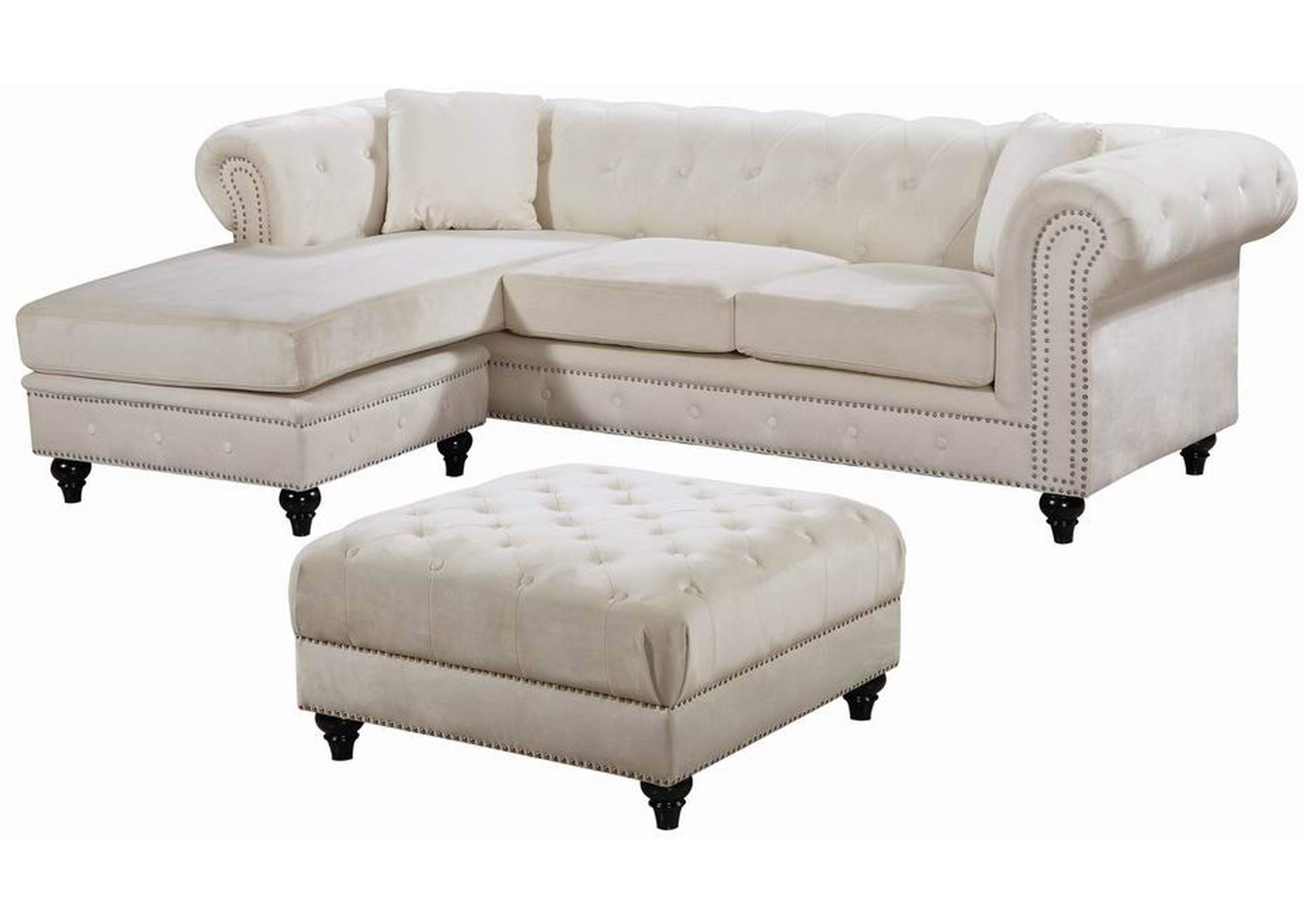 Sabrina Cream Velvet 2 Piece Reversible Sectional,Meridian Furniture