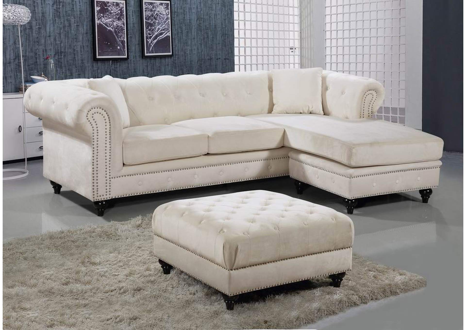 Sabrina Cream Velvet 2 Piece Reversible Sectional,Meridian Furniture