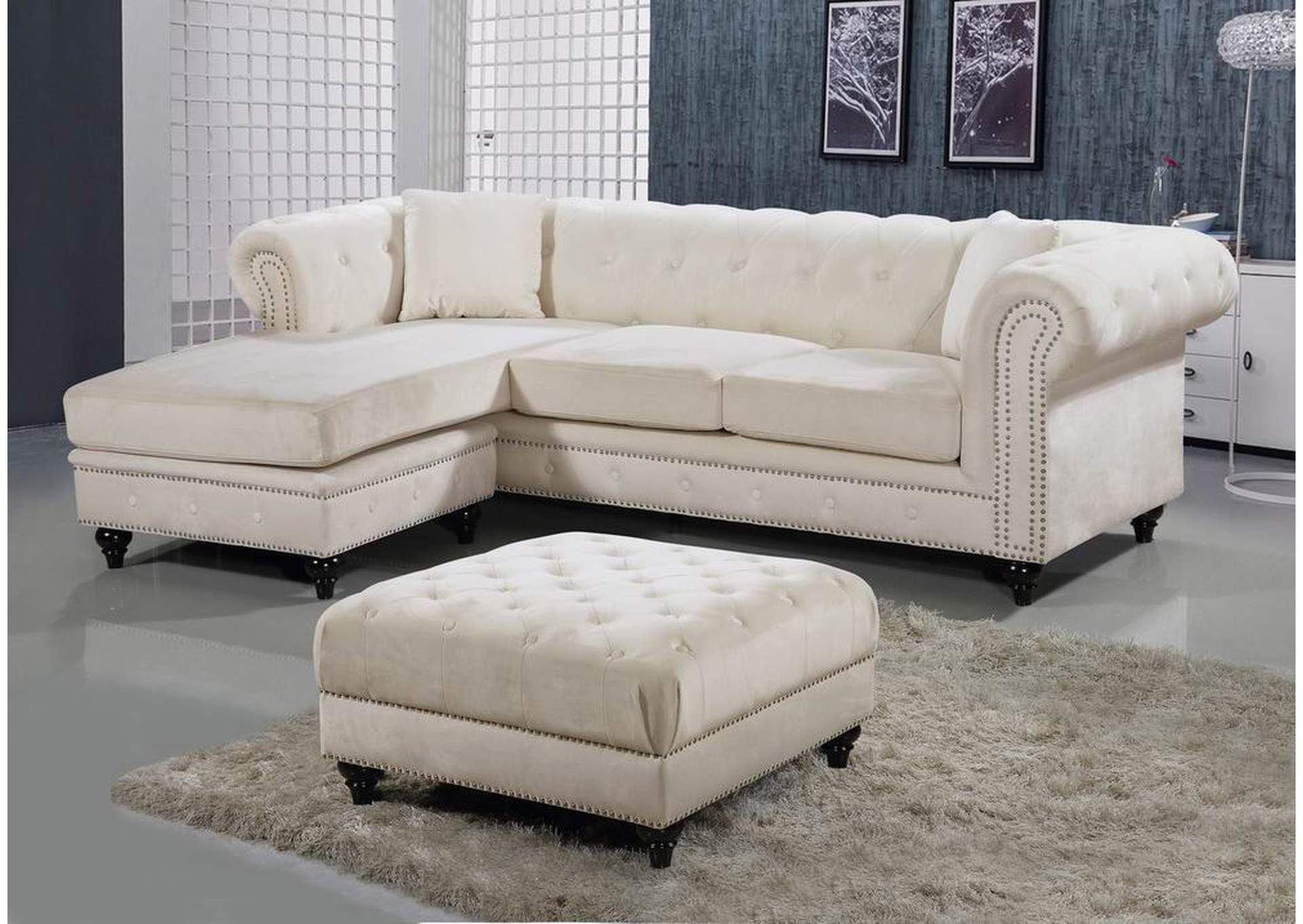 Sabrina Cream Velvet 2 Piece Reversible Sectional,Meridian Furniture