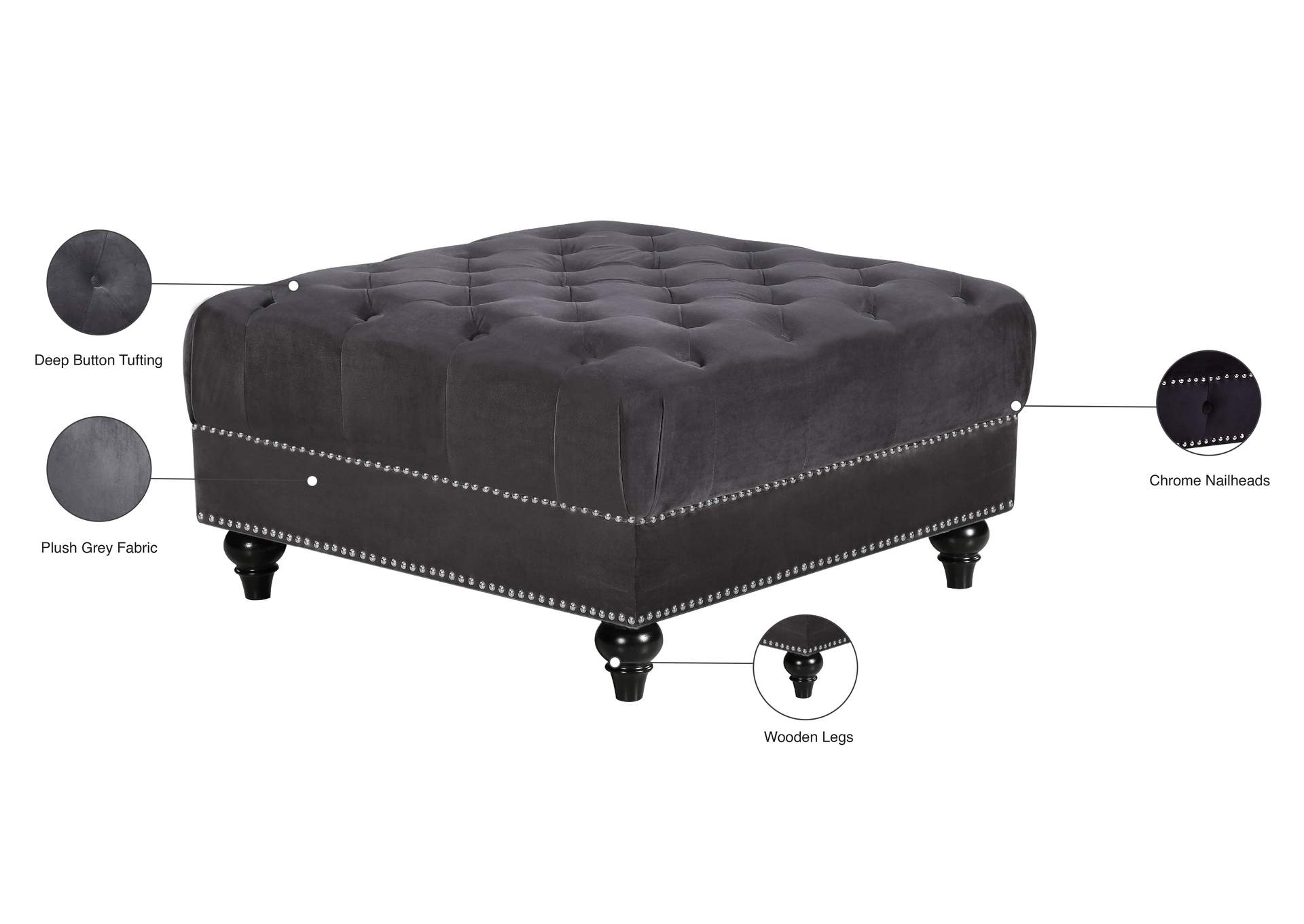 Sabrina Grey Velvet Ottoman,Meridian Furniture