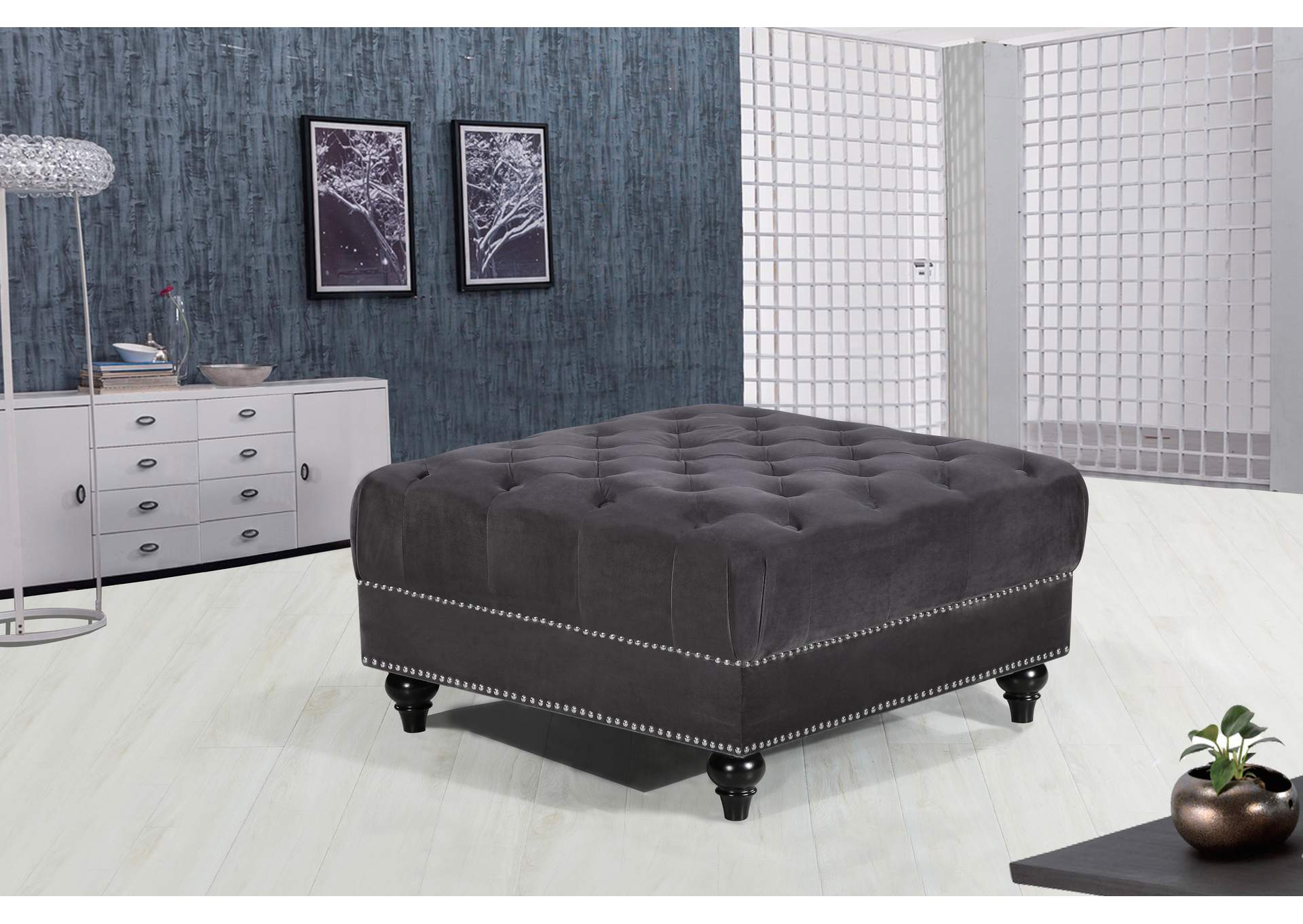 Sabrina Grey Velvet Ottoman,Meridian Furniture