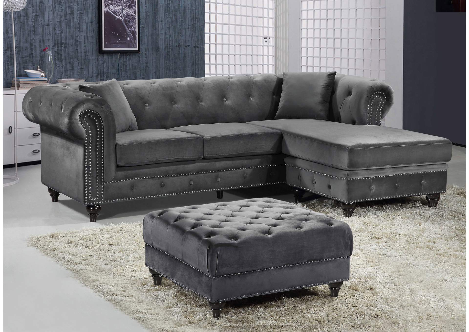 Sabrina Grey Velvet 2 Piece Reversible Sectional,Meridian Furniture