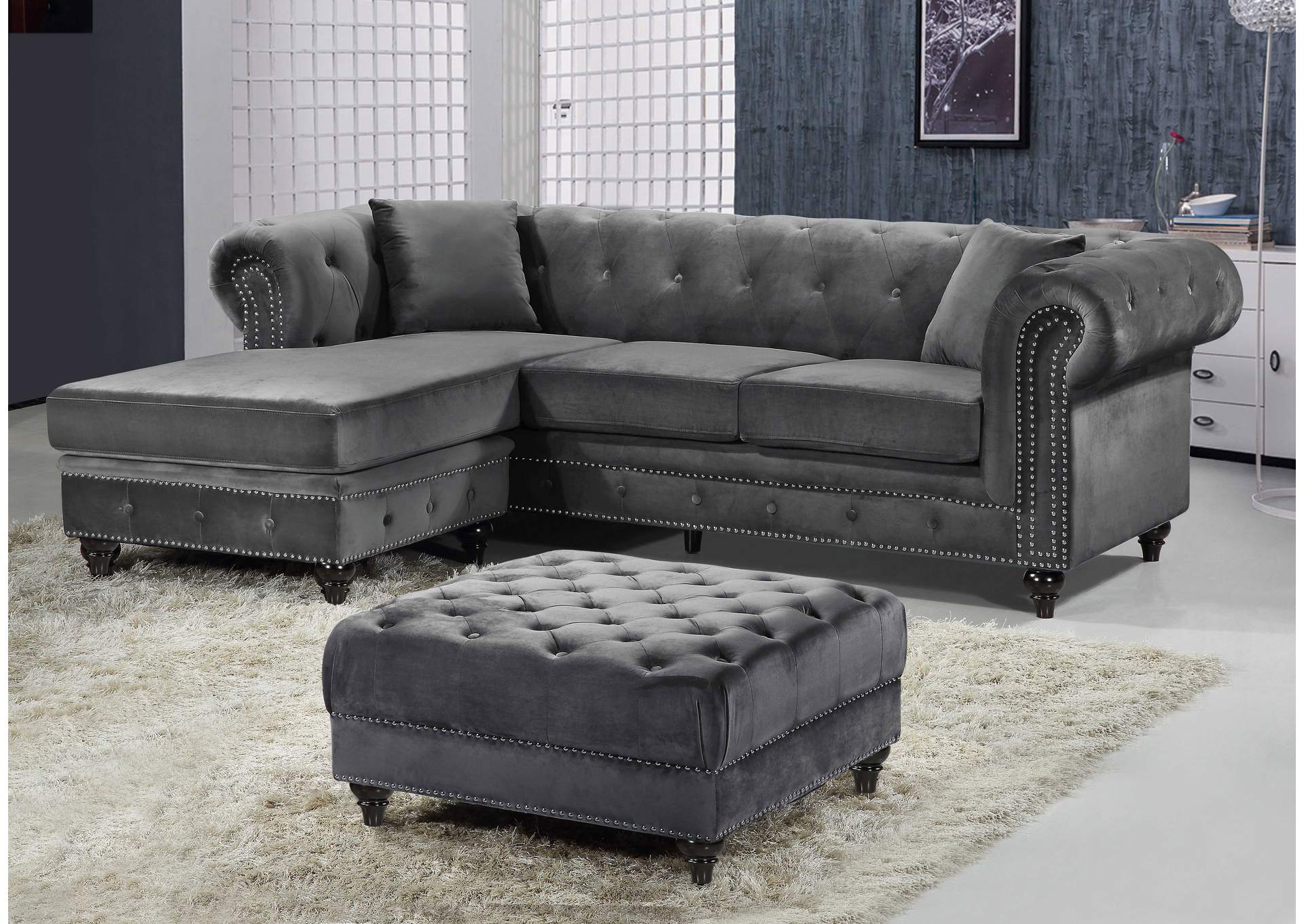 Sabrina Grey Velvet 2 Piece Reversible Sectional,Meridian Furniture