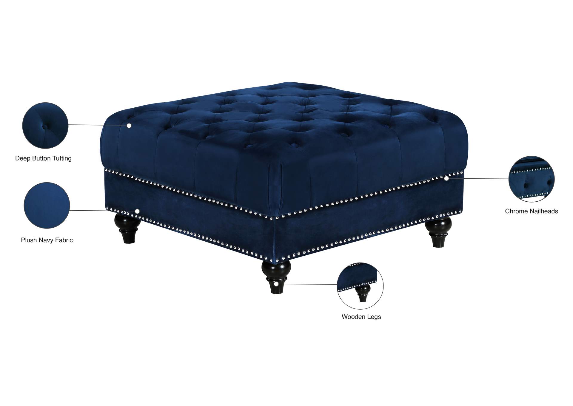 Sabrina Navy Velvet Ottoman,Meridian Furniture