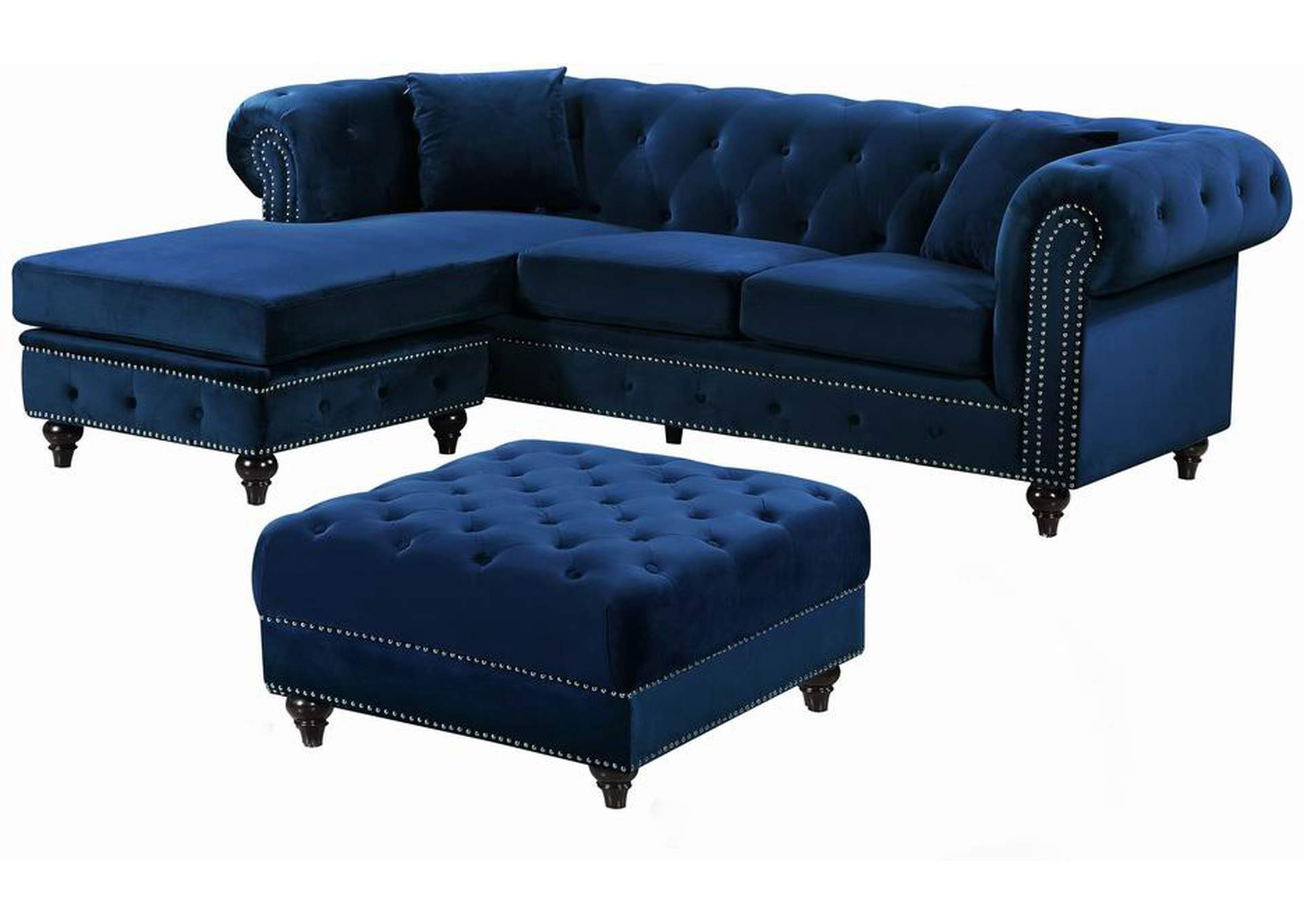 Sabrina Navy Velvet 2 Piece Reversible Sectional,Meridian Furniture