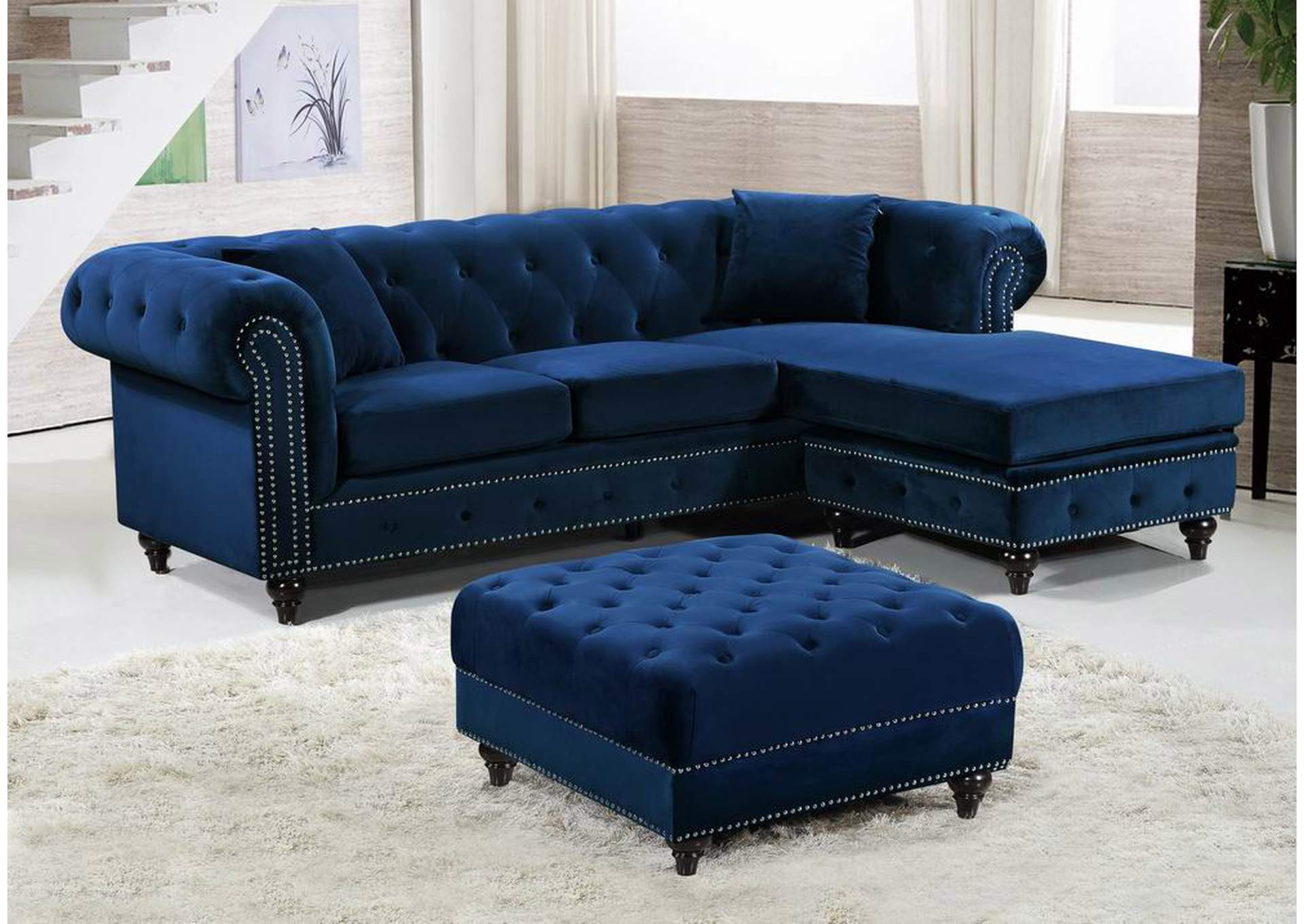 Sabrina Navy Velvet 2 Piece Reversible Sectional,Meridian Furniture