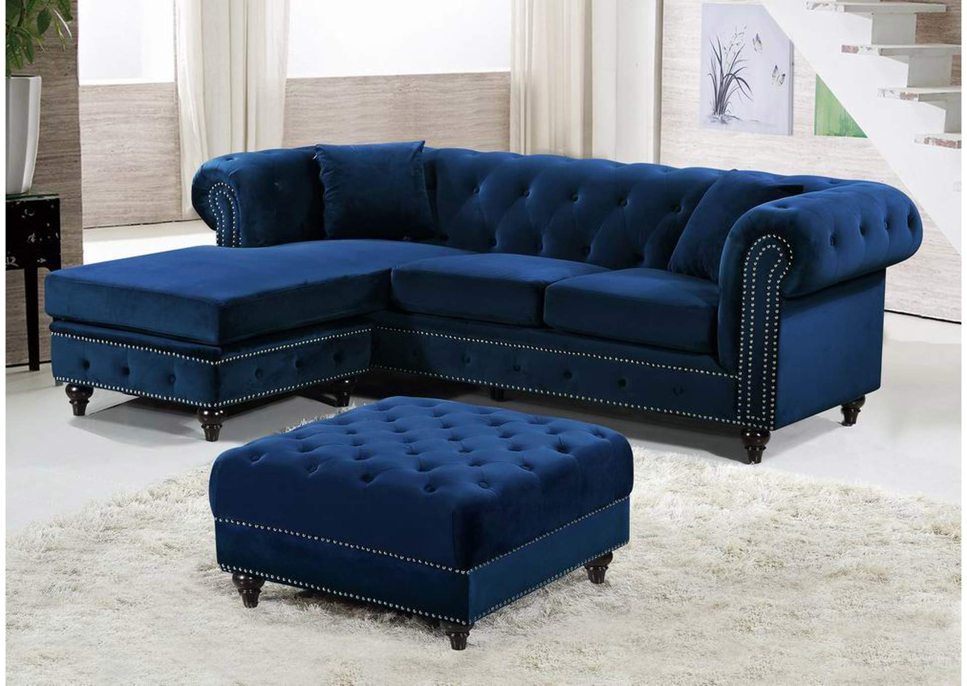 Sabrina Navy Velvet 2 Piece Reversible Sectional,Meridian Furniture