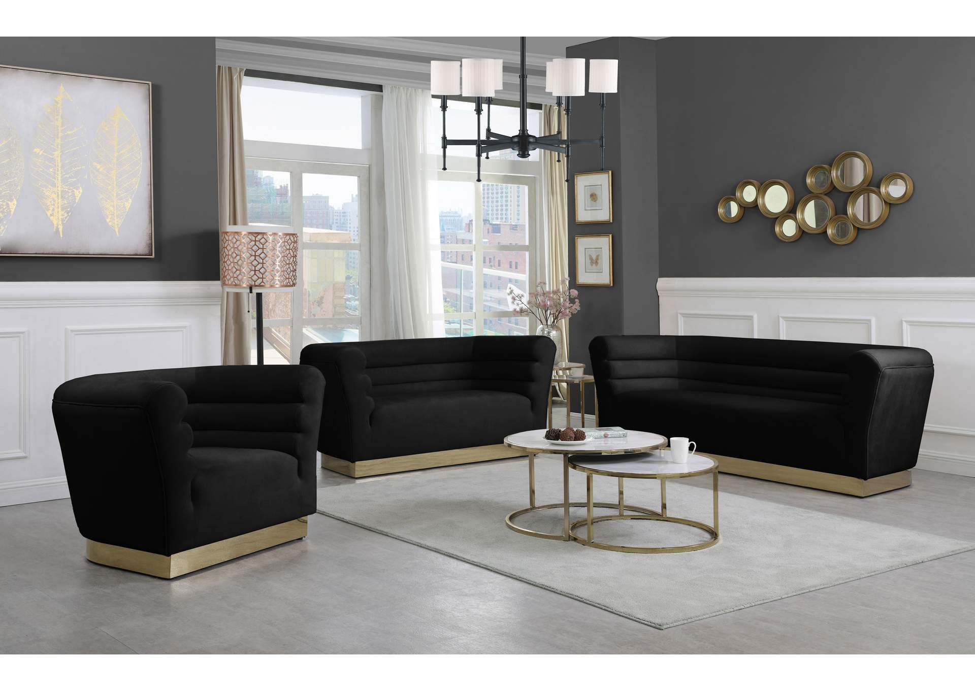 Bellini Black Velvet Loveseat,Meridian Furniture