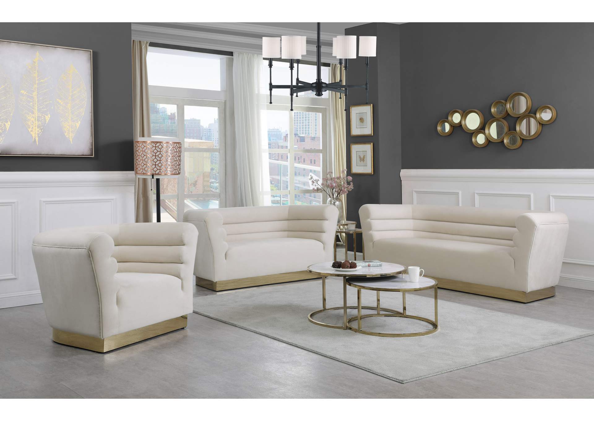 Bellini Cream Velvet Sofa and Loveseat,Meridian Furniture