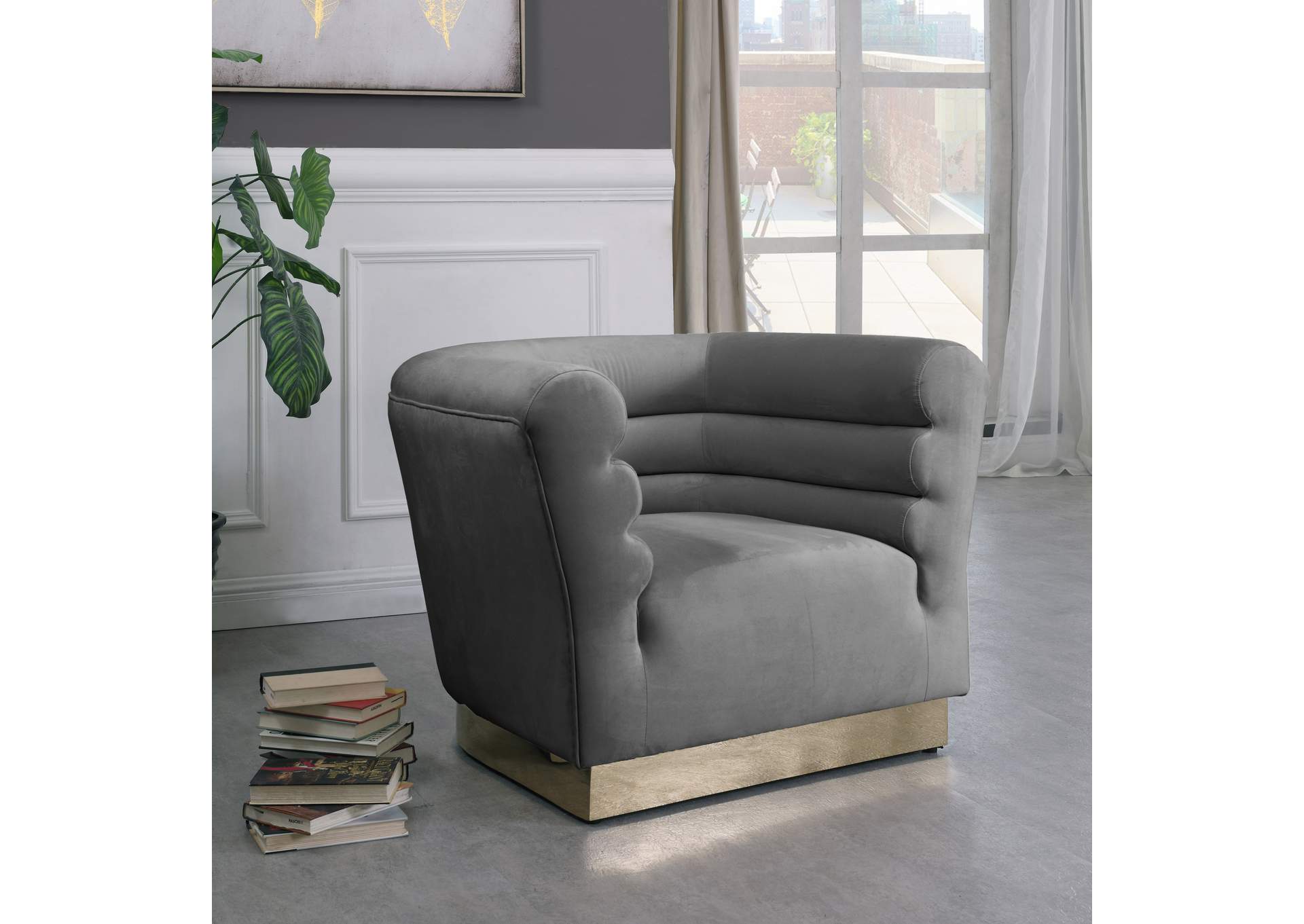 Bellini Grey Velvet Chair,Meridian Furniture