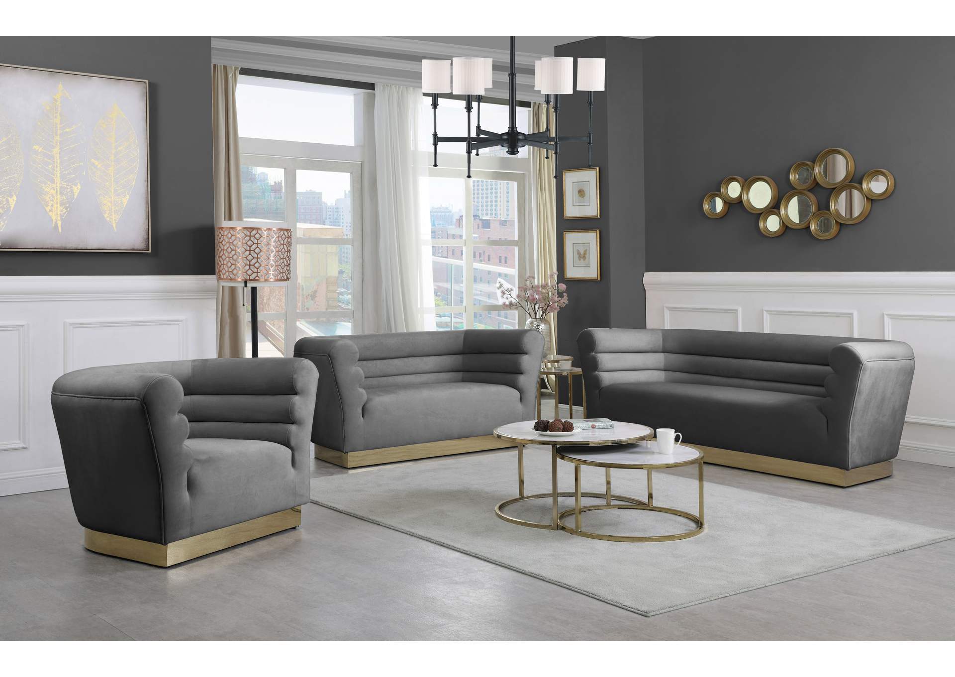 Bellini Grey Velvet Sofa and Loveseat,Meridian Furniture