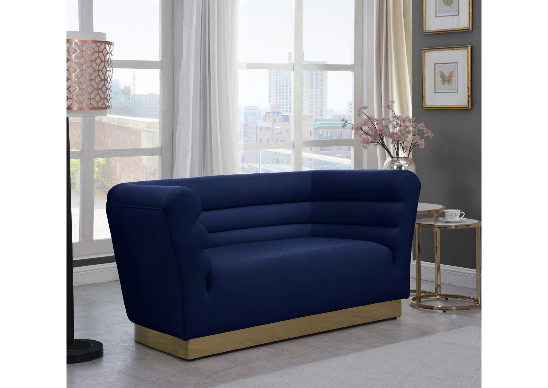 Bellini Navy Velvet Loveseat,Meridian Furniture