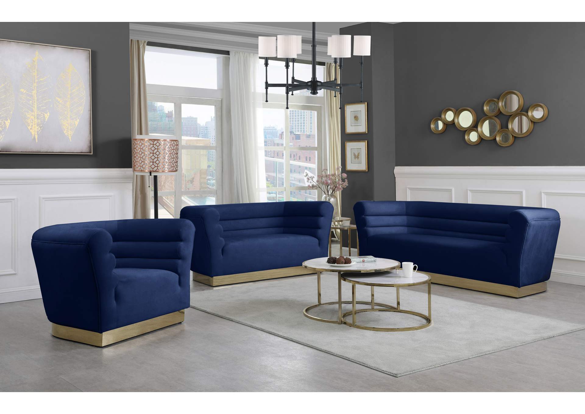 Bellini Navy Velvet Loveseat,Meridian Furniture