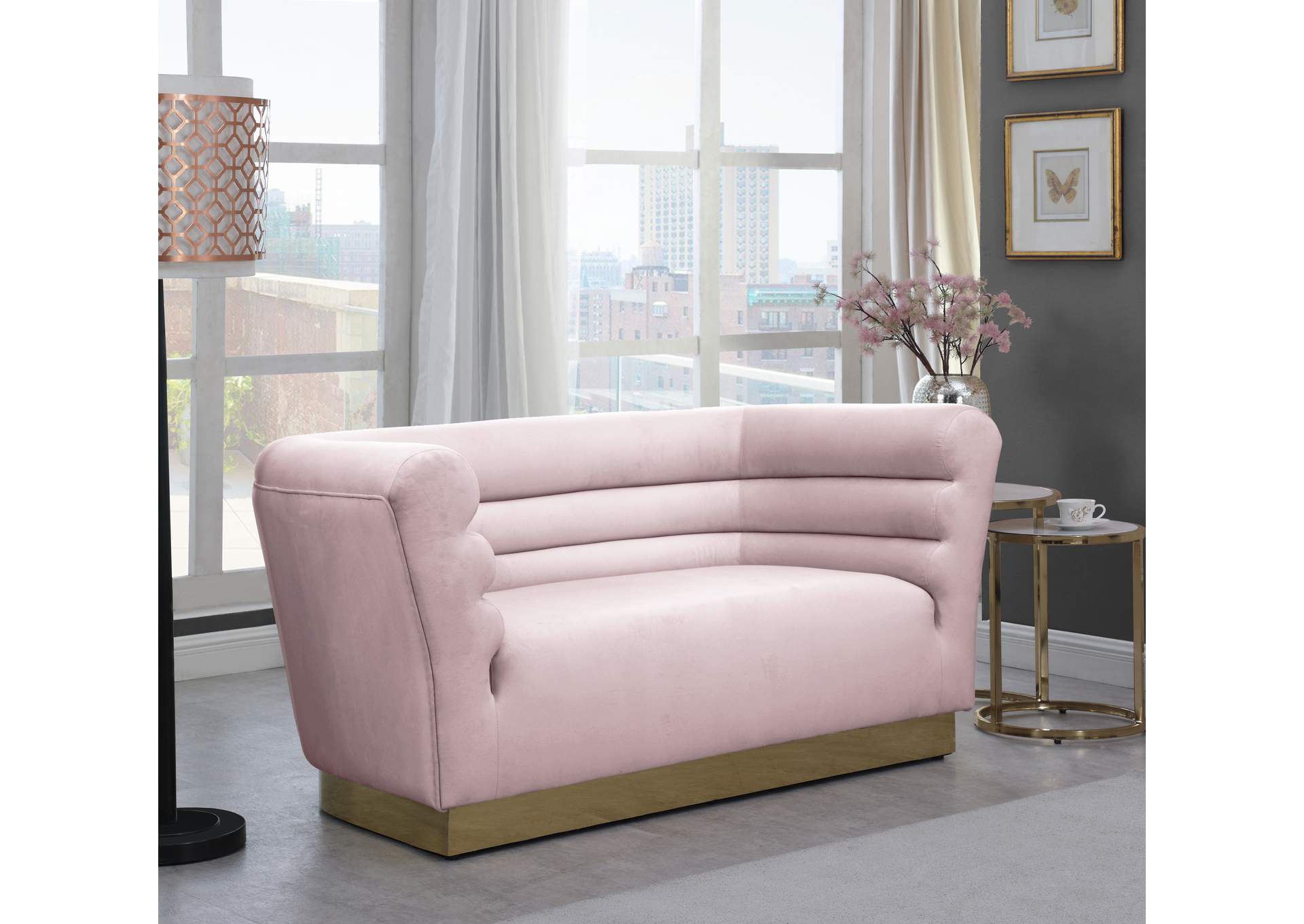 Bellini Pink Velvet Loveseat,Meridian Furniture