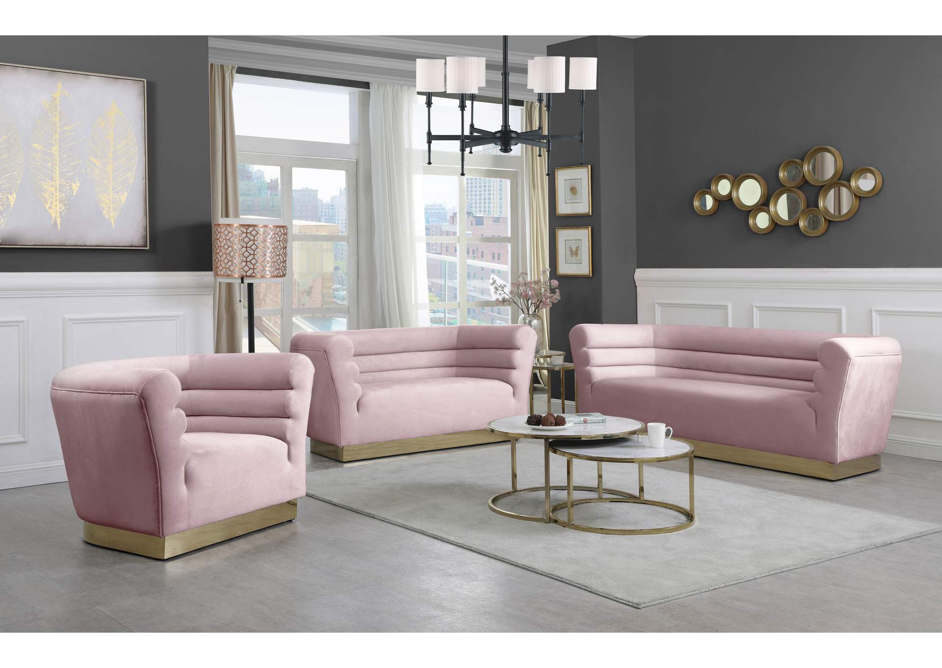 Bellini Pink Velvet Loveseat,Meridian Furniture