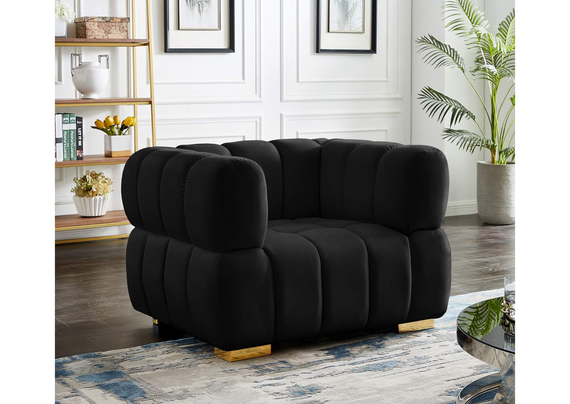 Gwen Black Velvet Chair,Meridian Furniture