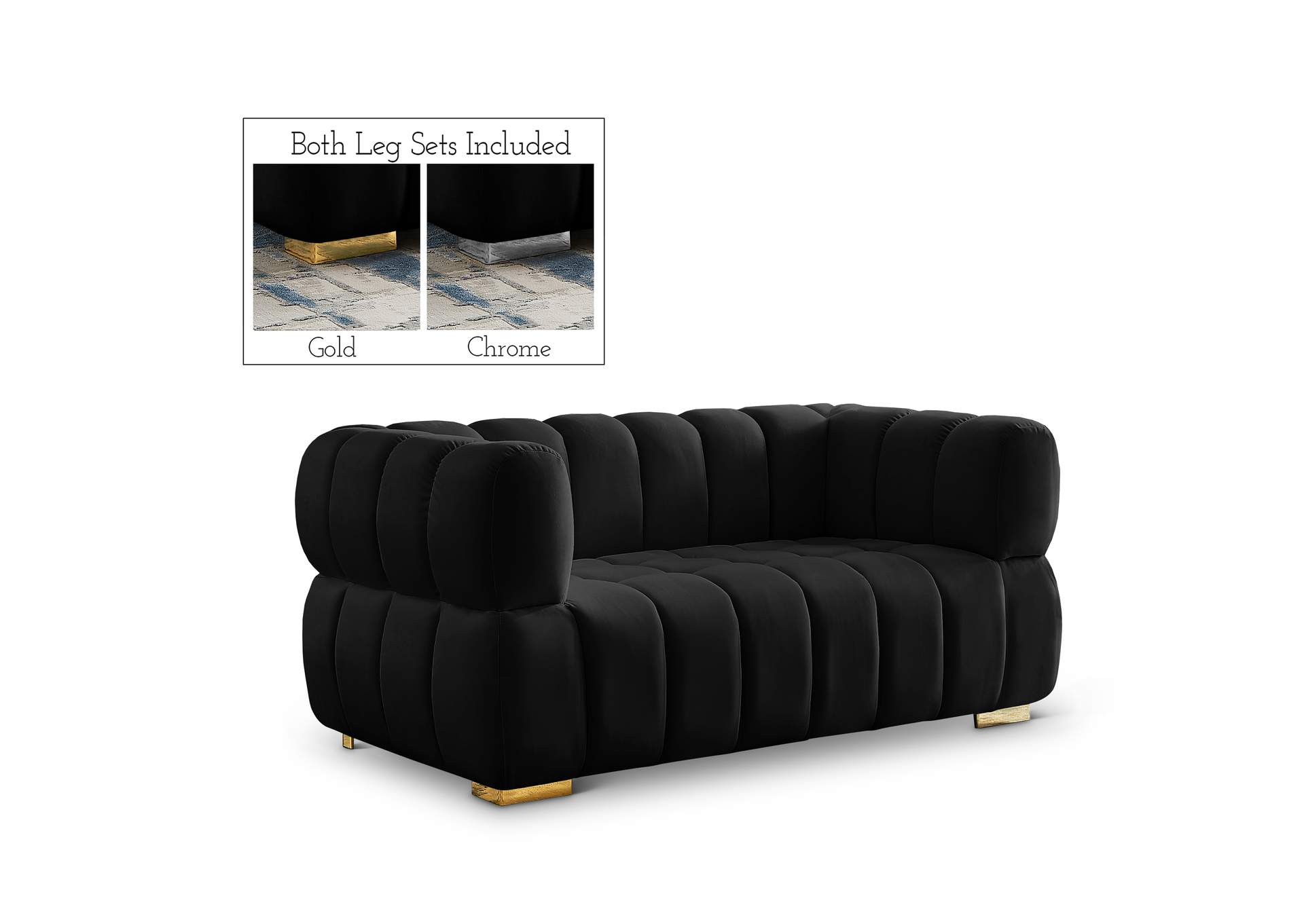 Gwen Black Velvet Loveseat,Meridian Furniture