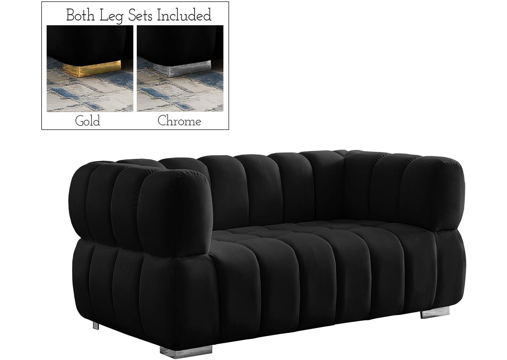 Gwen Black Velvet Loveseat,Meridian Furniture