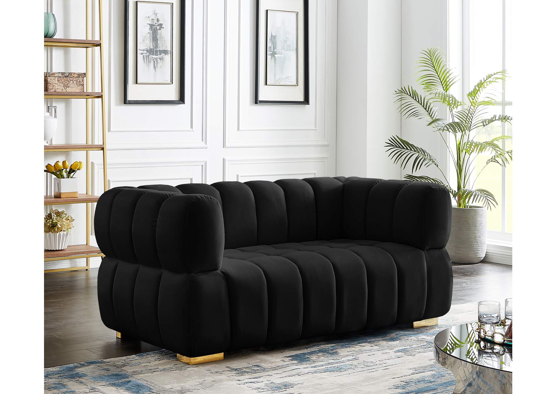 Gwen Black Velvet Loveseat,Meridian Furniture