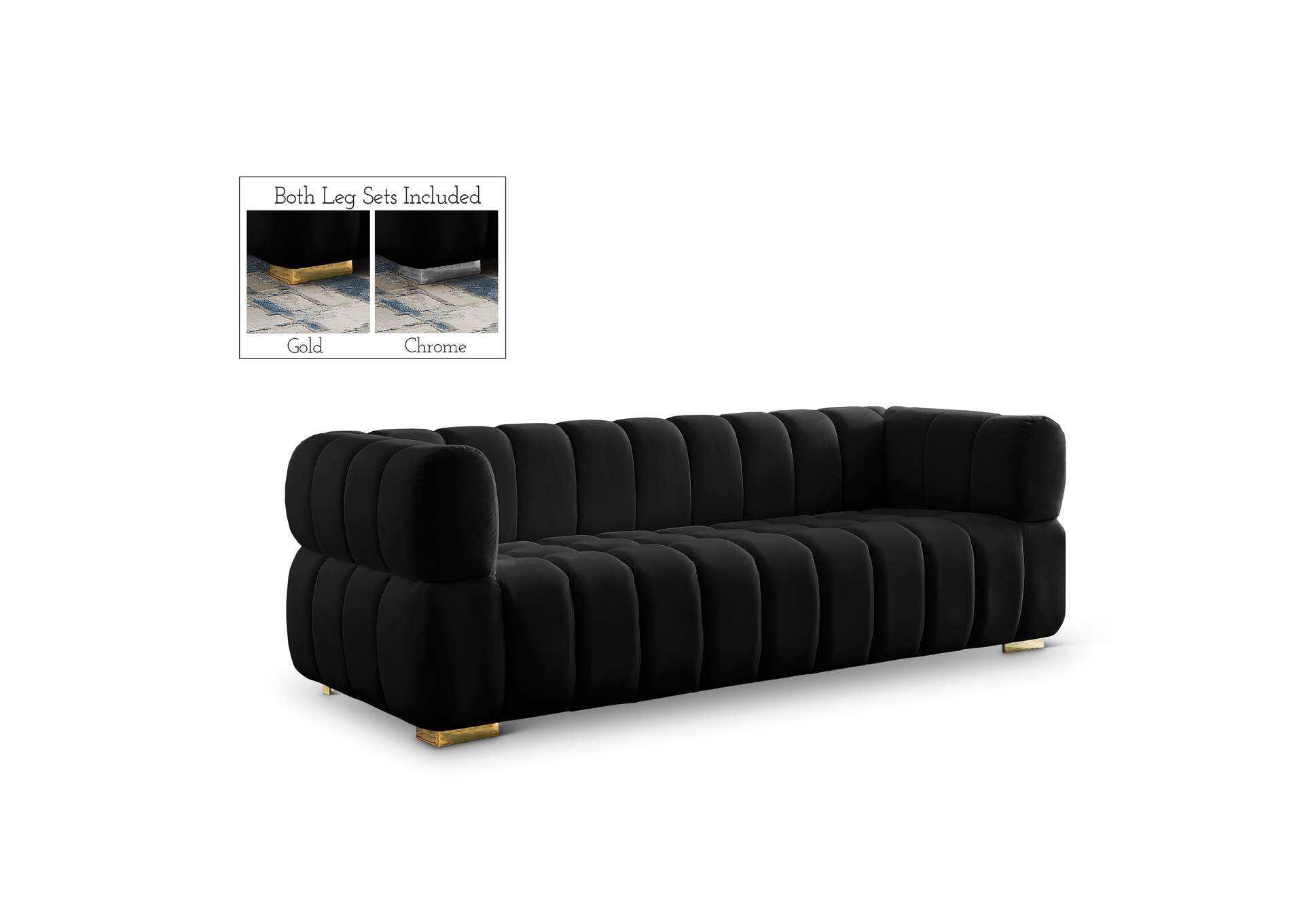 Gwen Black Velvet Sofa,Meridian Furniture