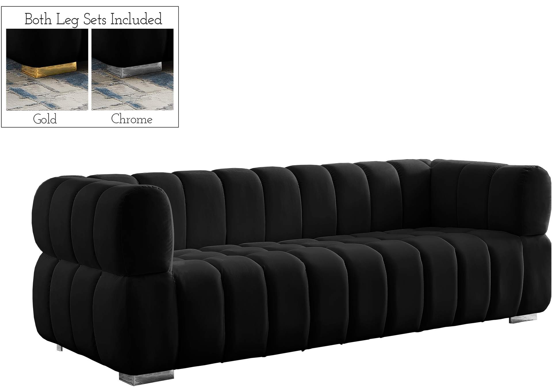 Gwen Black Velvet Sofa,Meridian Furniture