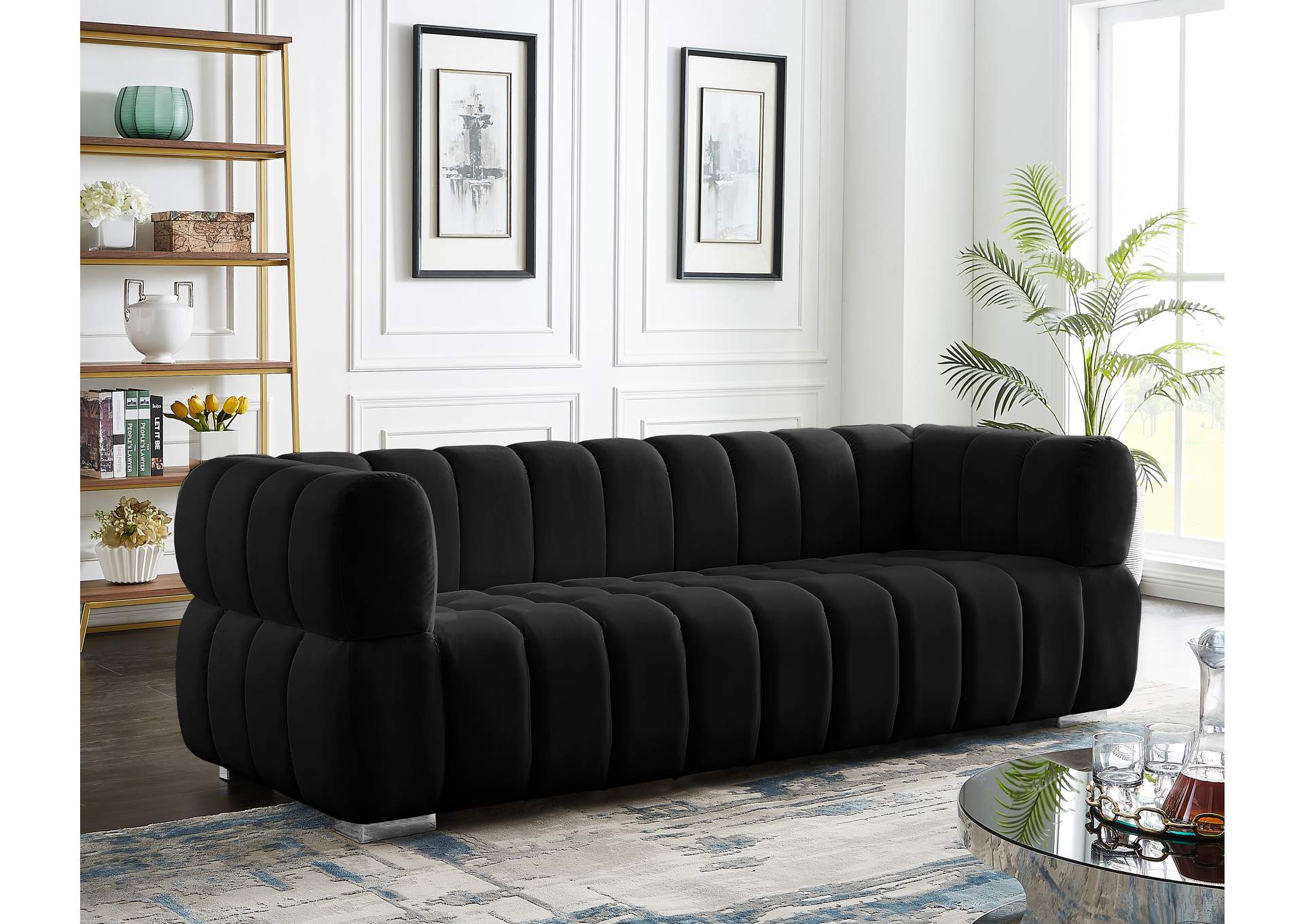 Gwen Black Velvet Sofa,Meridian Furniture