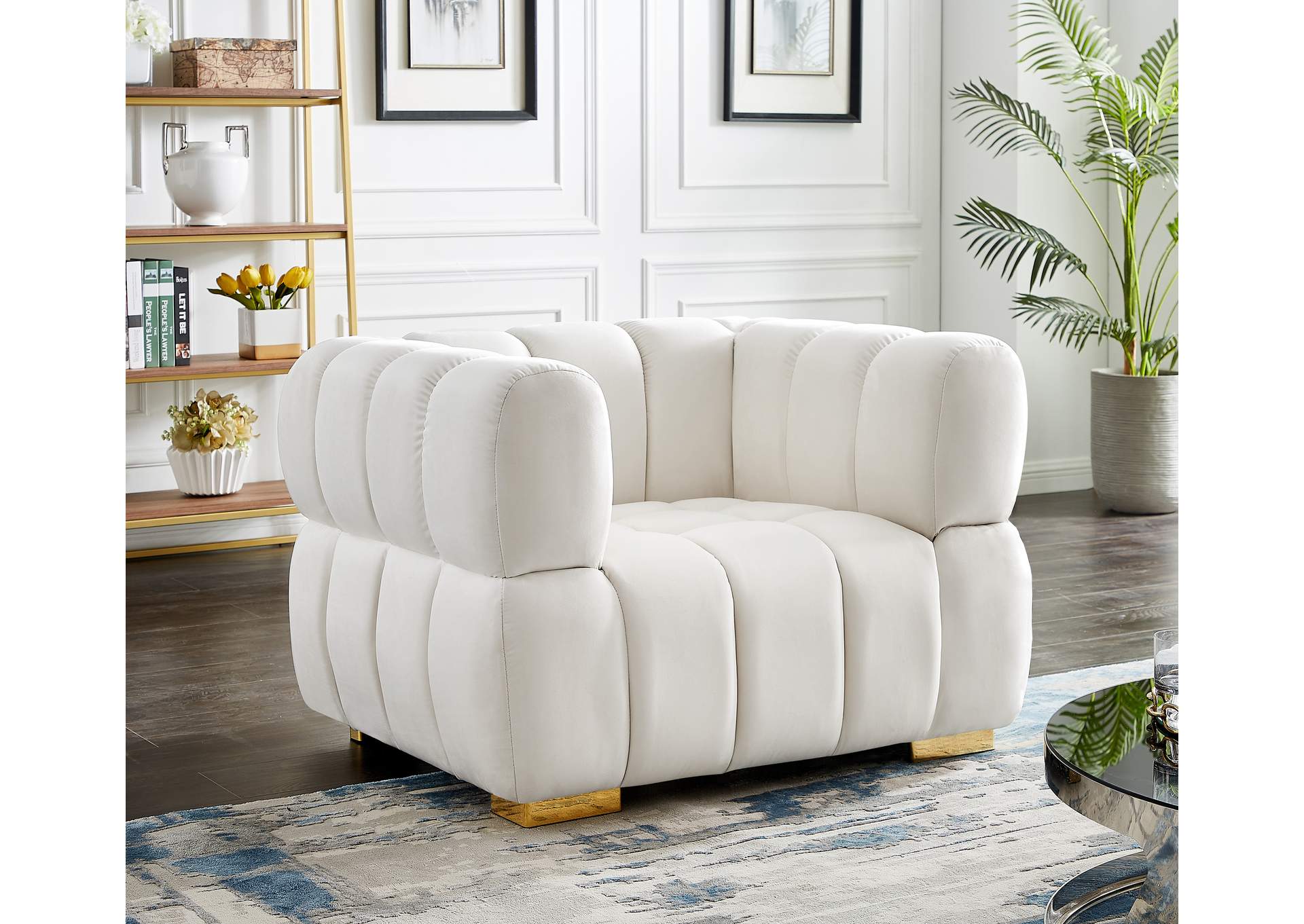 Gwen Cream Velvet Chair,Meridian Furniture