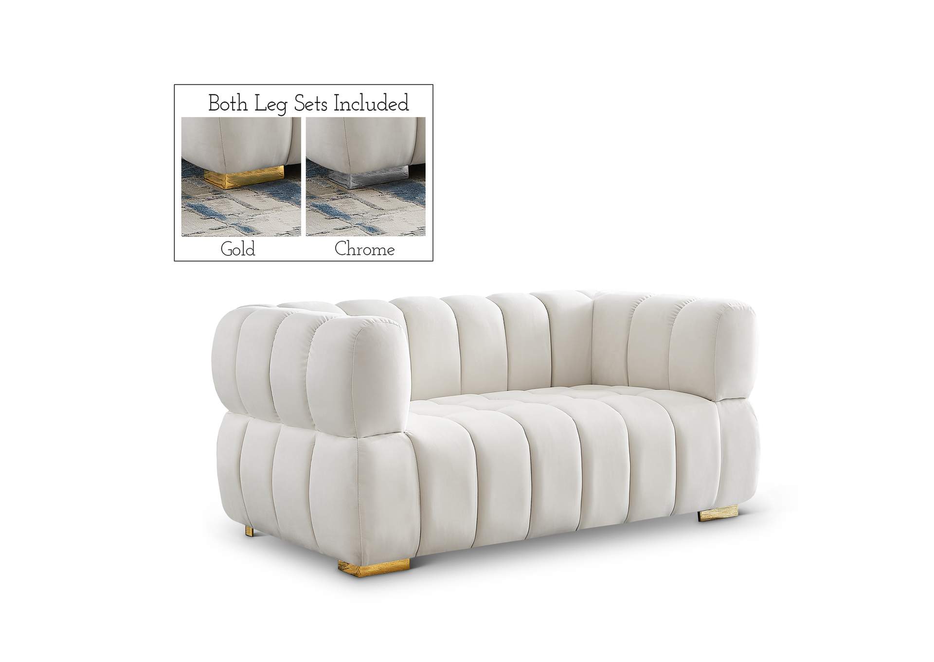 Gwen Cream Velvet Loveseat,Meridian Furniture